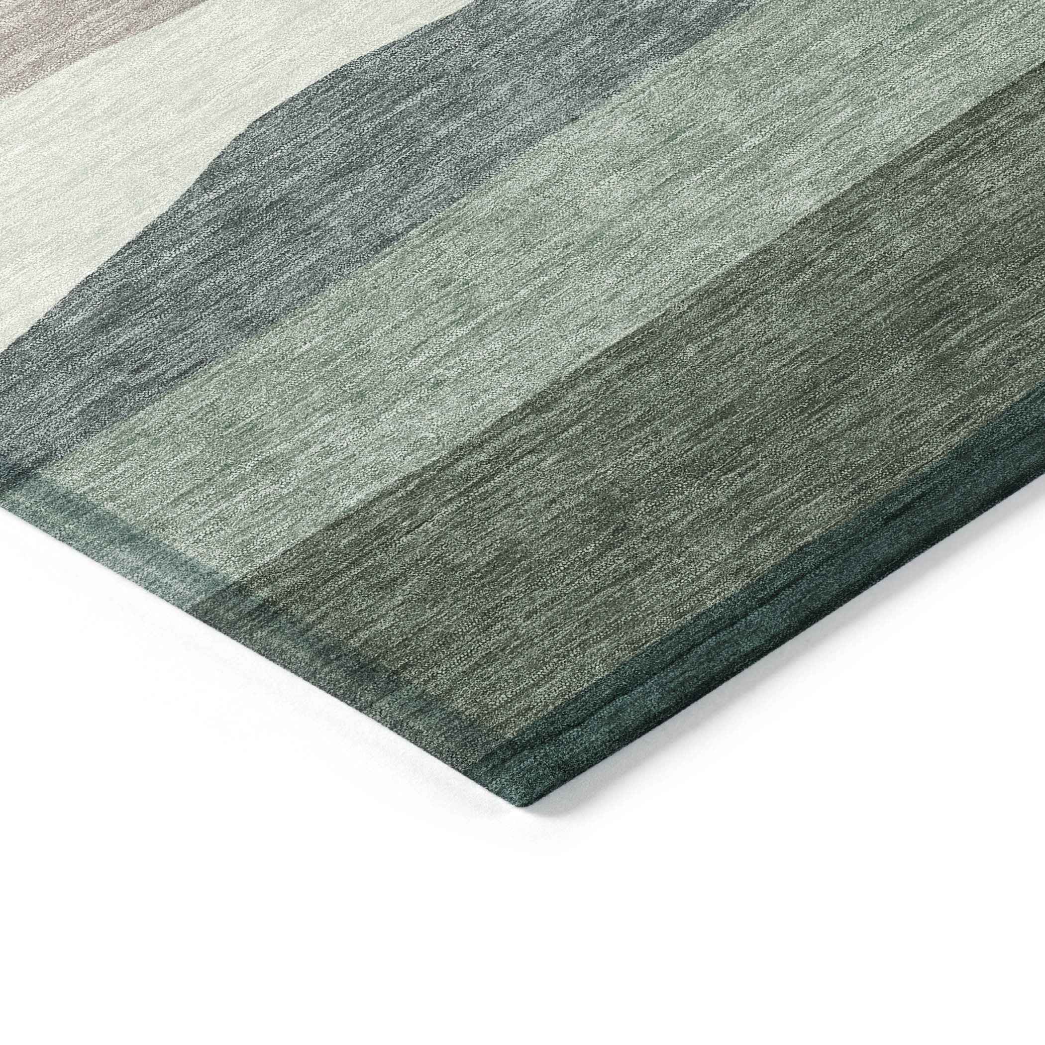 3' X 5' Green Blue And Gray Striped Washable Indoor Outdoor Area Rug