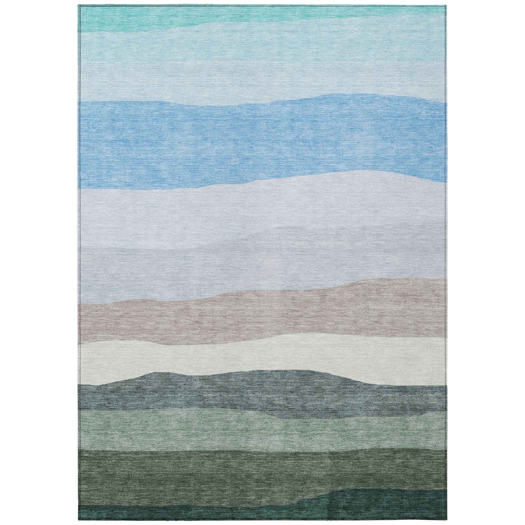 5' X 8' Green Blue And Gray Striped Washable Indoor Outdoor Area Rug