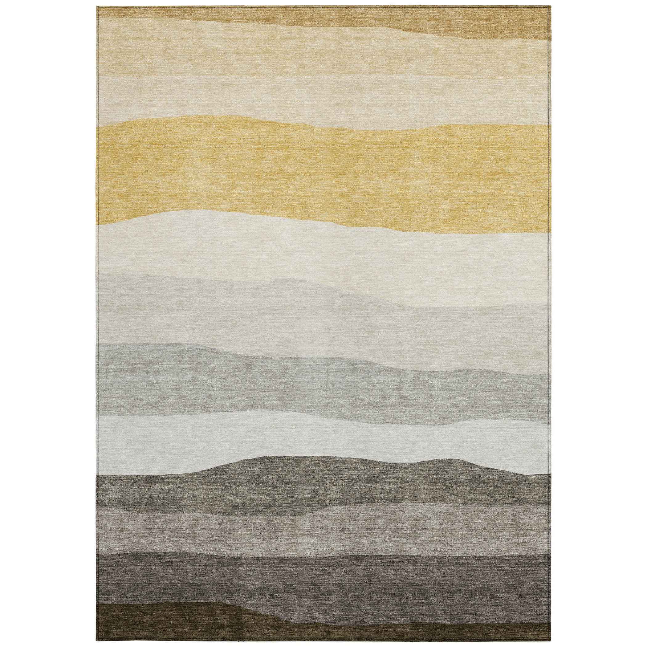 5' X 8' Pewter Gold And Ivory Striped Washable Indoor Outdoor Area Rug