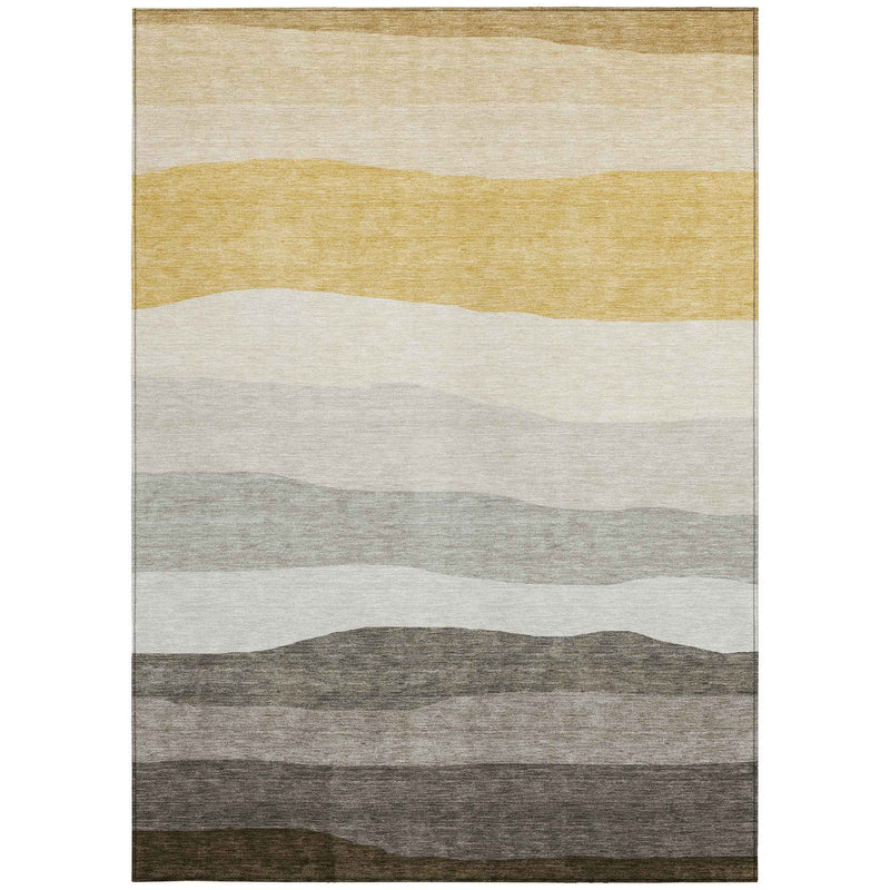 5' X 8' Pewter Gold And Ivory Striped Washable Indoor Outdoor Area Rug