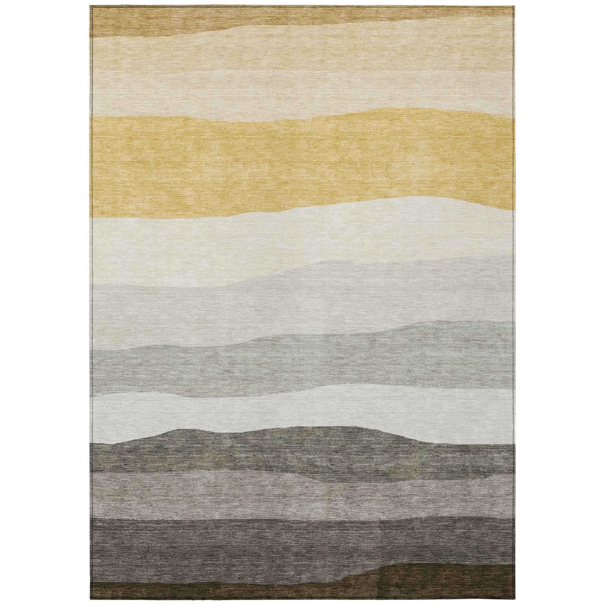 5' X 8' Pewter Gold And Ivory Striped Washable Indoor Outdoor Area Rug