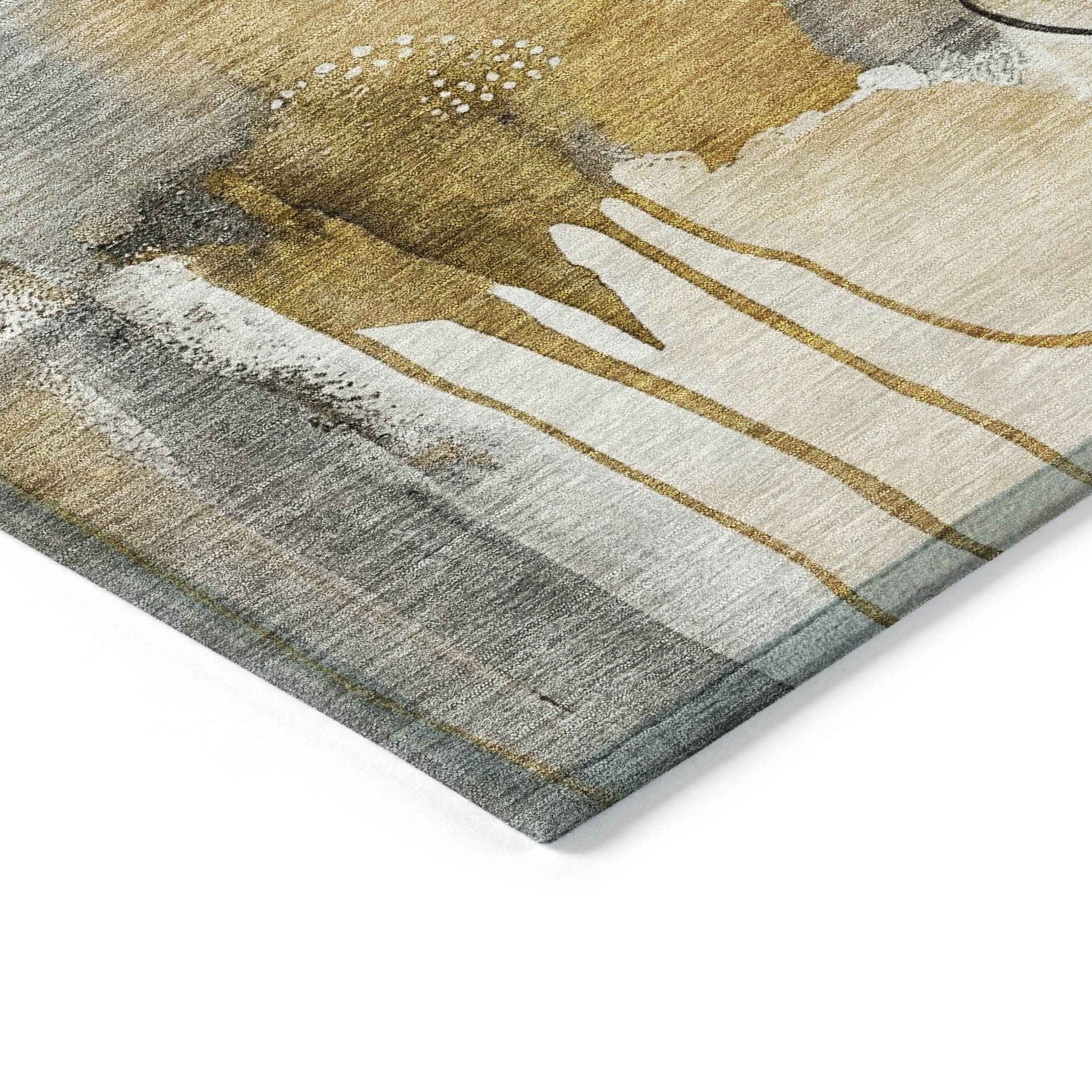 8' X 10' Brown Charcoal And Ivory Abstract Washable Indoor Outdoor Area Rug