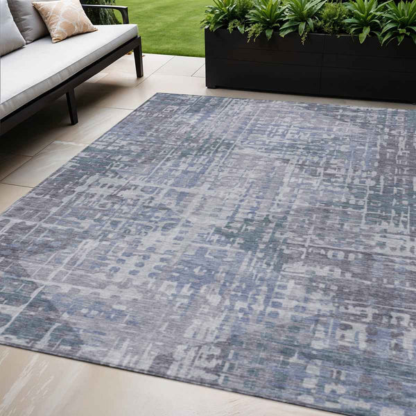 5' X 8' Blue And Purple Geometric Washable Indoor Outdoor Area Rug