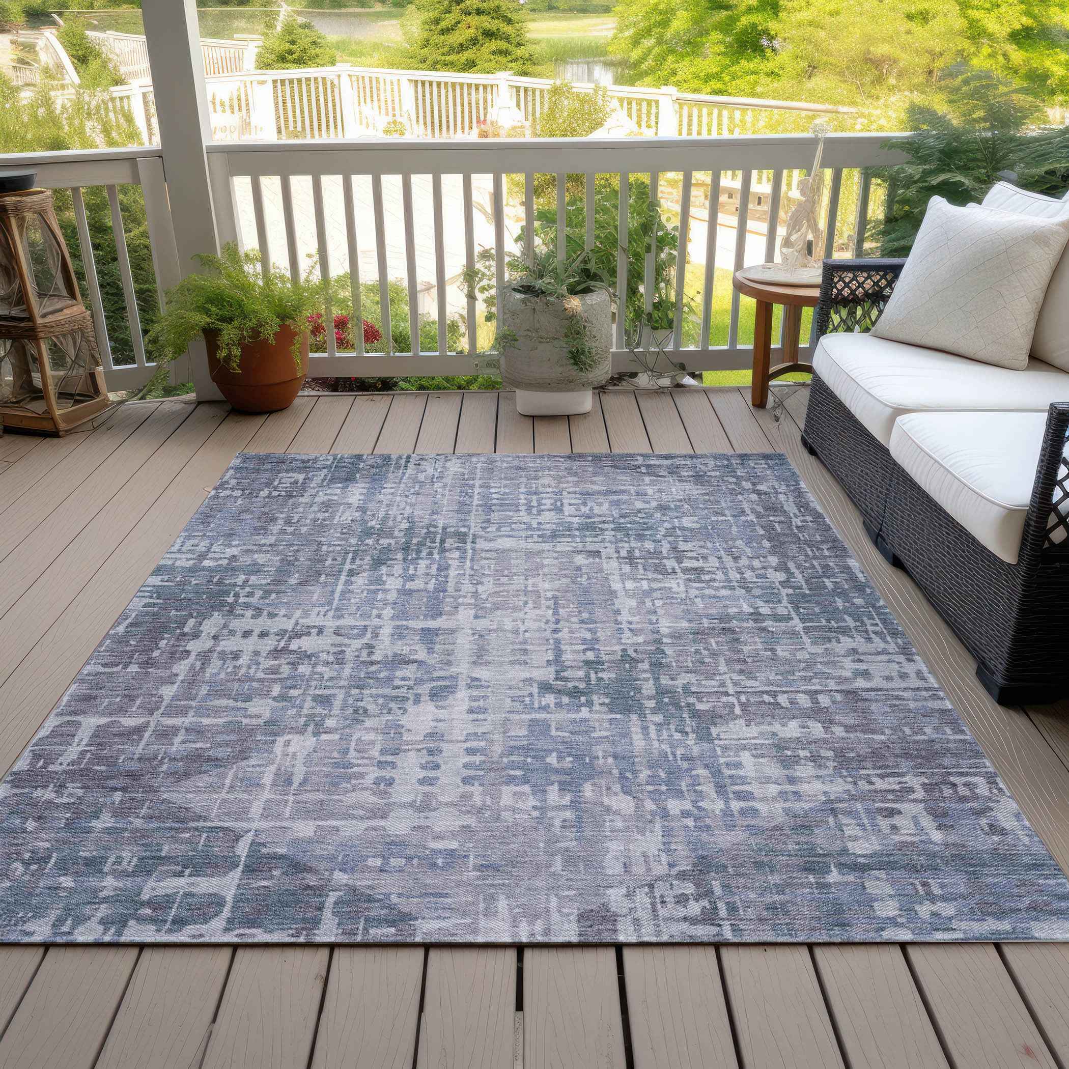 5' X 8' Blue And Purple Geometric Washable Indoor Outdoor Area Rug