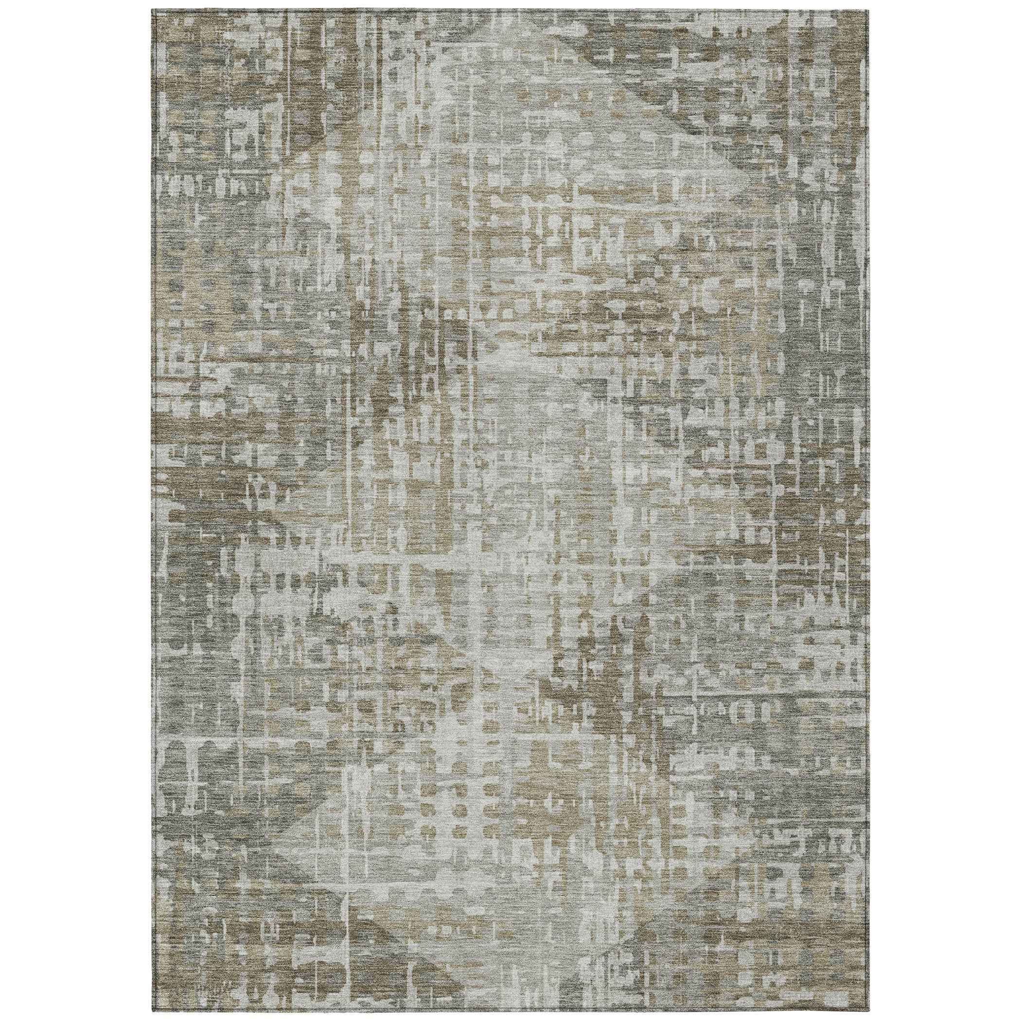 5' X 8' Pewter And Beige Geometric Washable Indoor Outdoor Area Rug