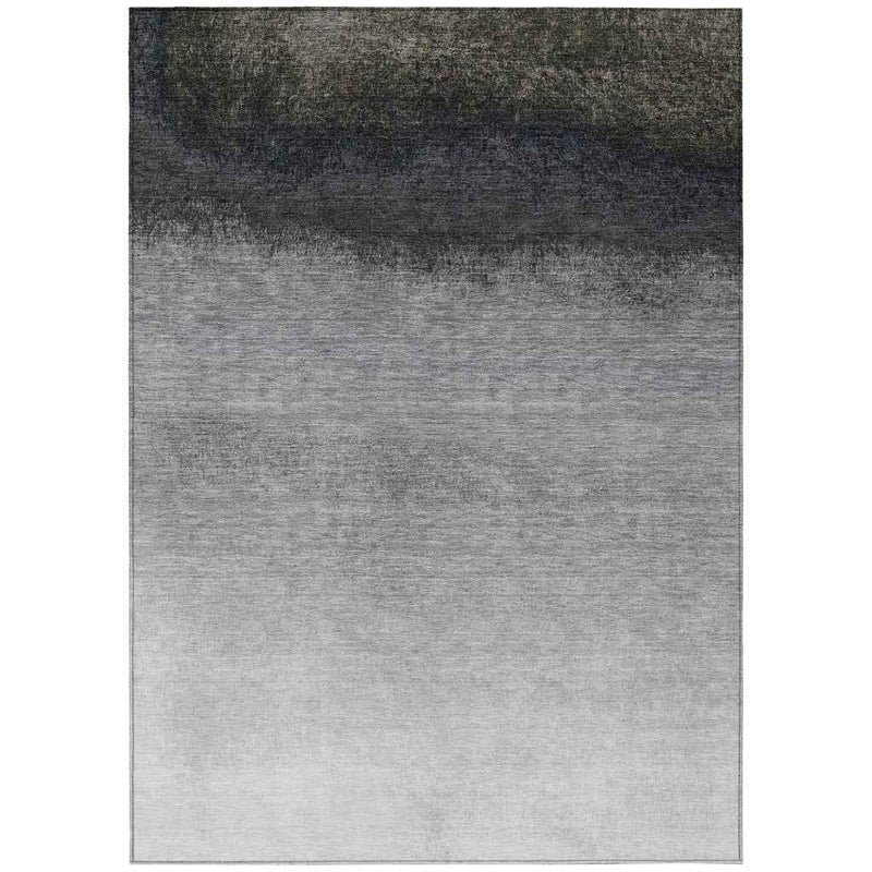 5' X 8' Silver And Black Ombre Washable Indoor Outdoor Area Rug