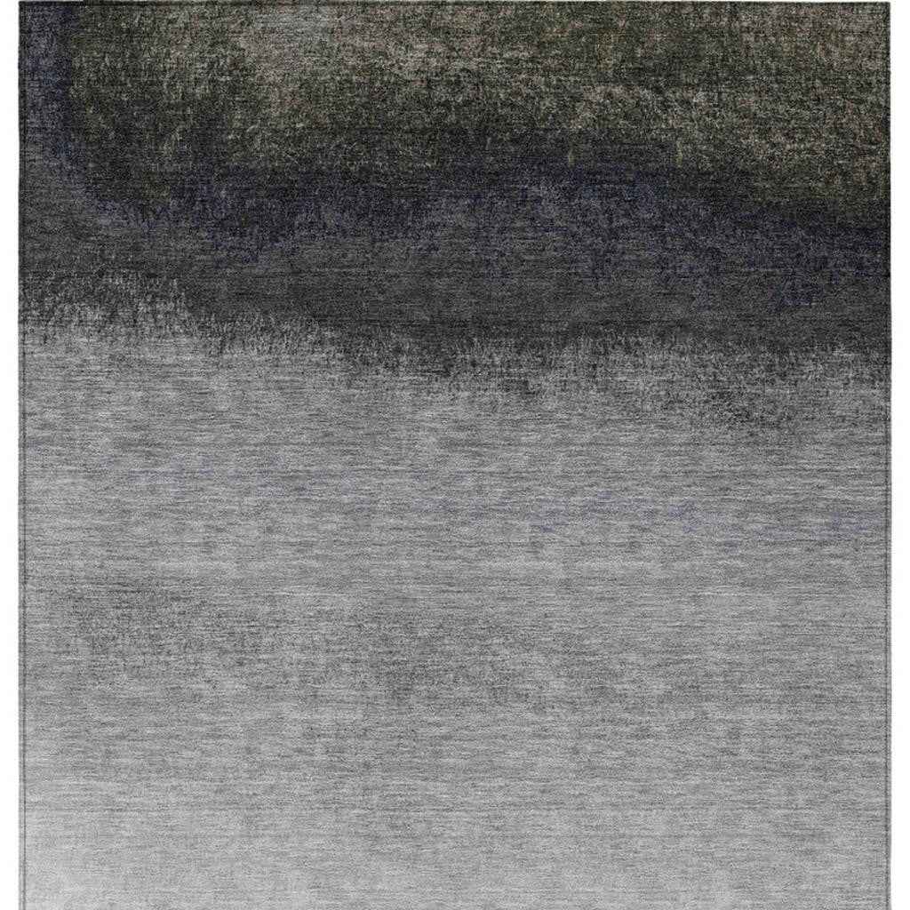 5' X 8' Silver And Black Ombre Washable Indoor Outdoor Area Rug