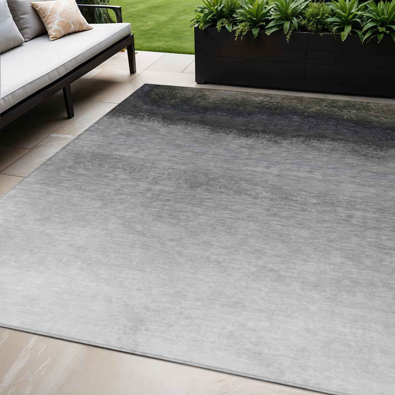 5' X 8' Silver And Black Ombre Washable Indoor Outdoor Area Rug
