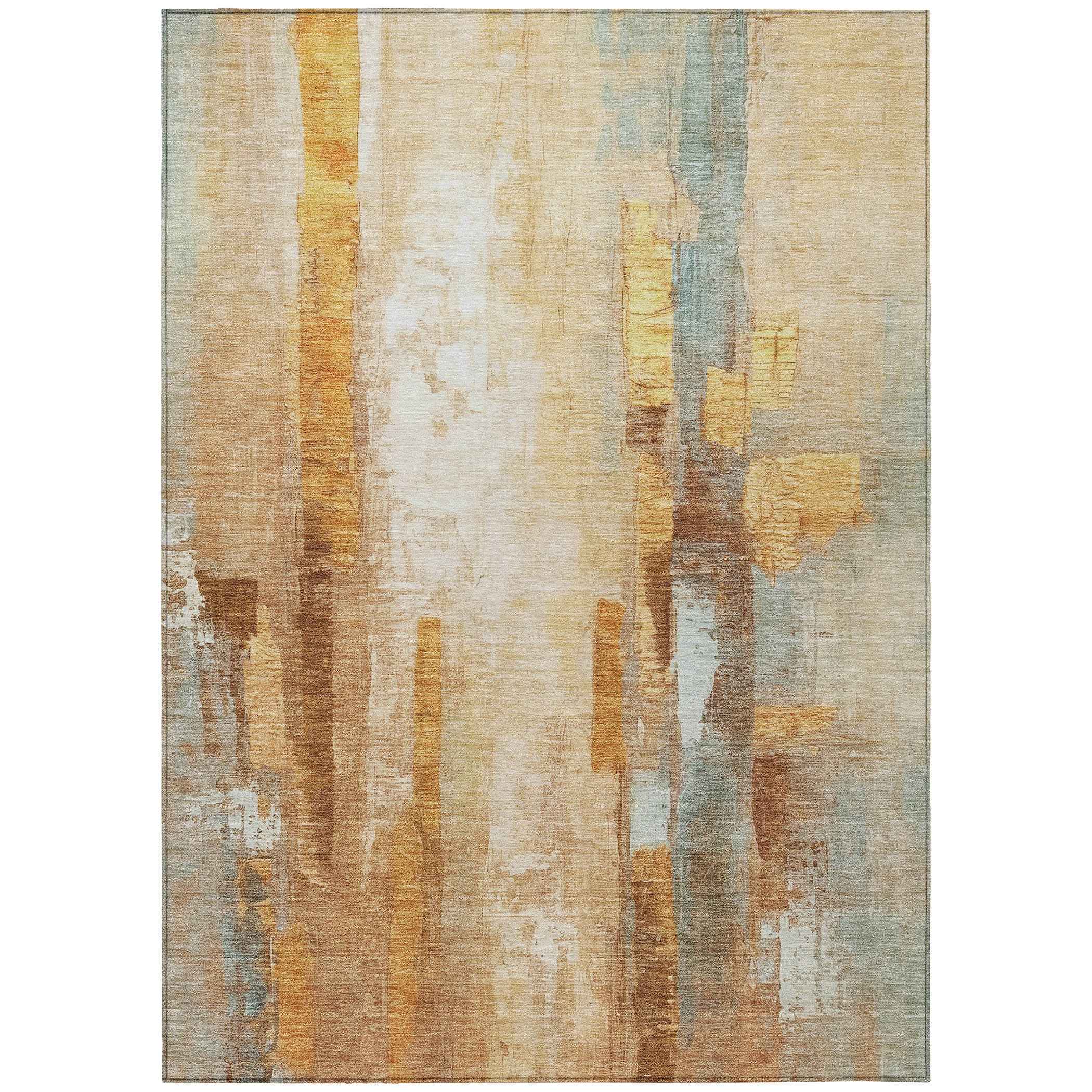 3' X 5' Copper And Ivory Abstract Washable Indoor Outdoor Area Rug