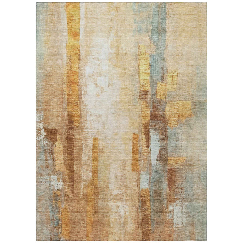 3' X 5' Copper And Ivory Abstract Washable Indoor Outdoor Area Rug