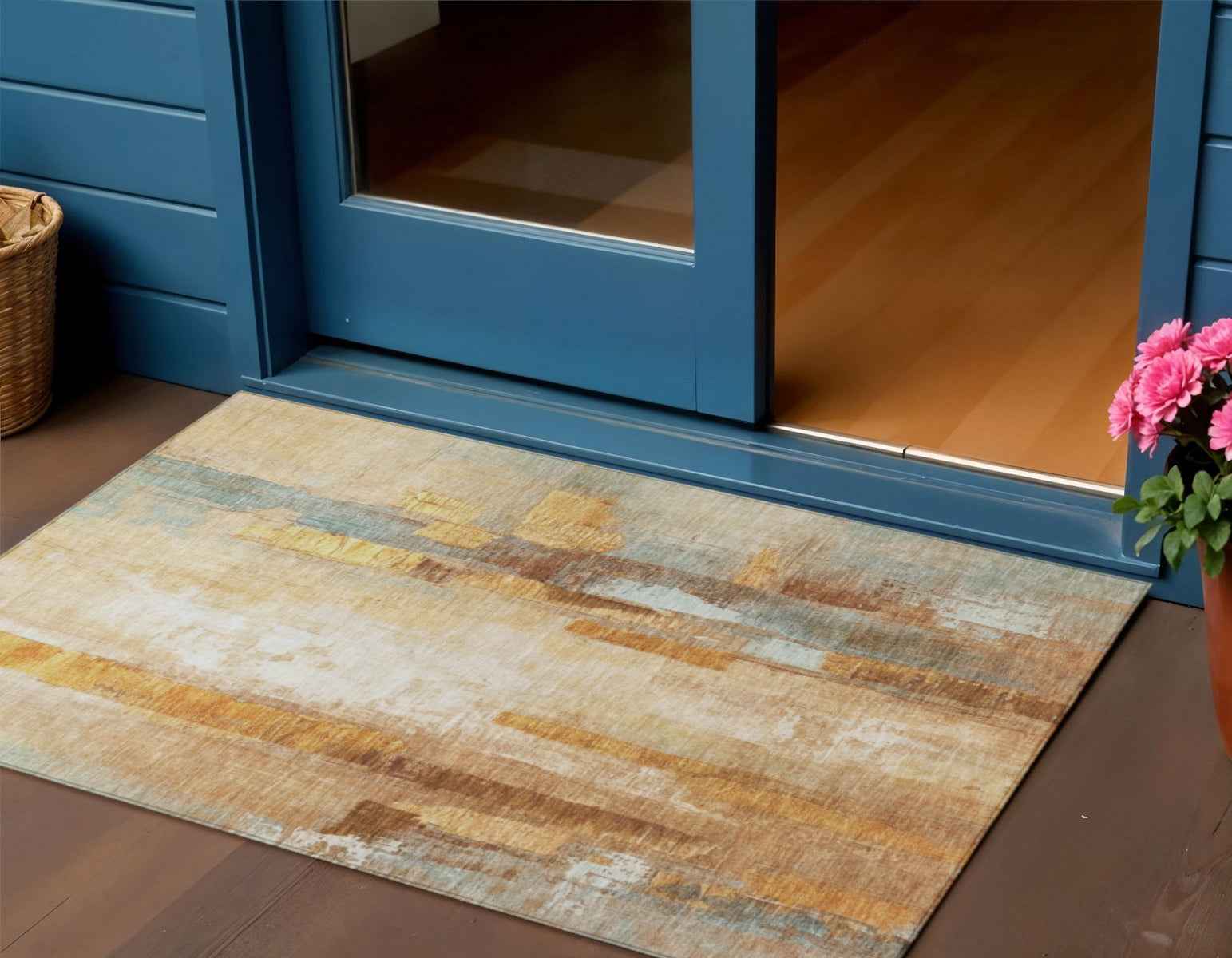 3' X 5' Copper And Ivory Abstract Washable Indoor Outdoor Area Rug