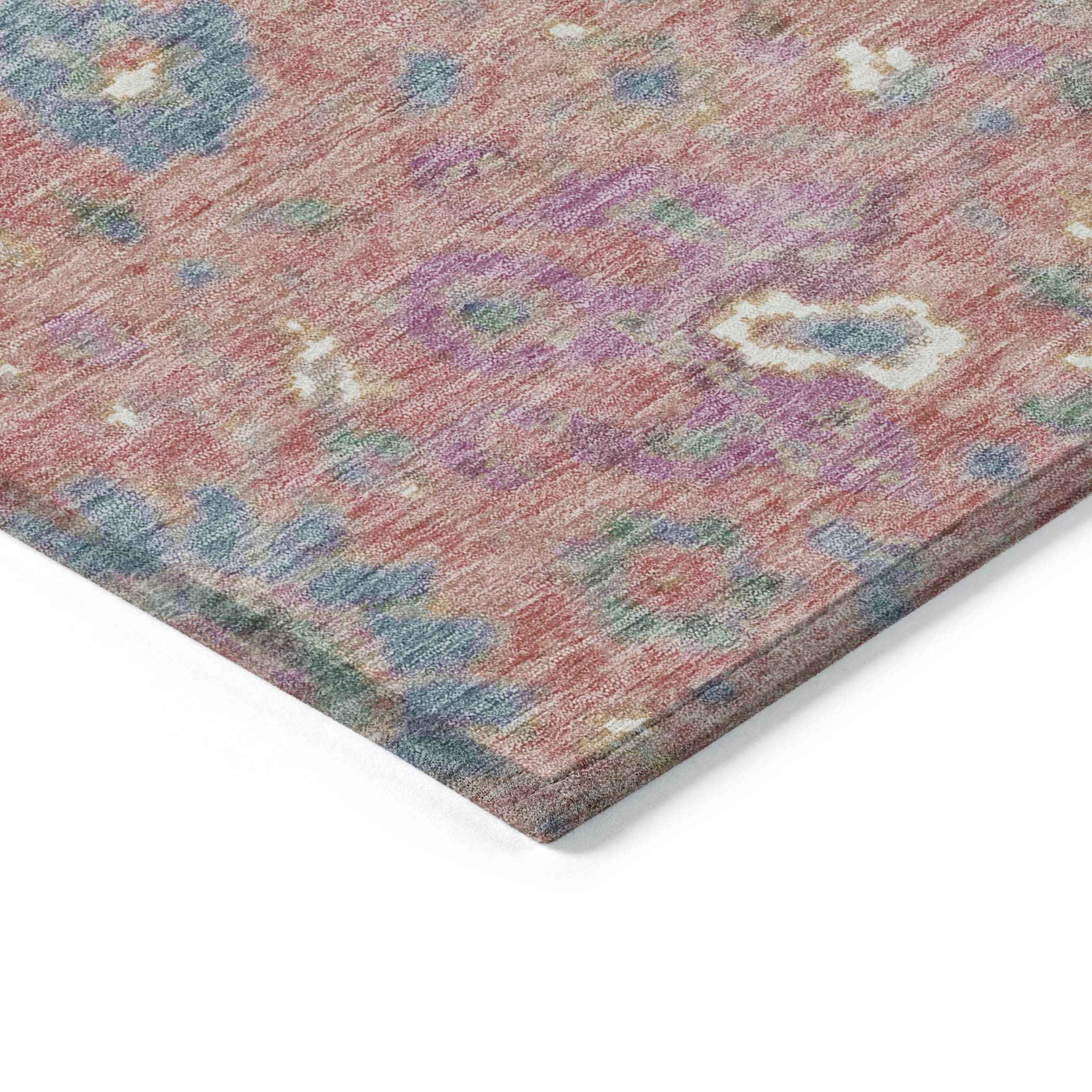 3' X 5' Coral Plum And Blue Floral Washable Indoor Outdoor Area Rug