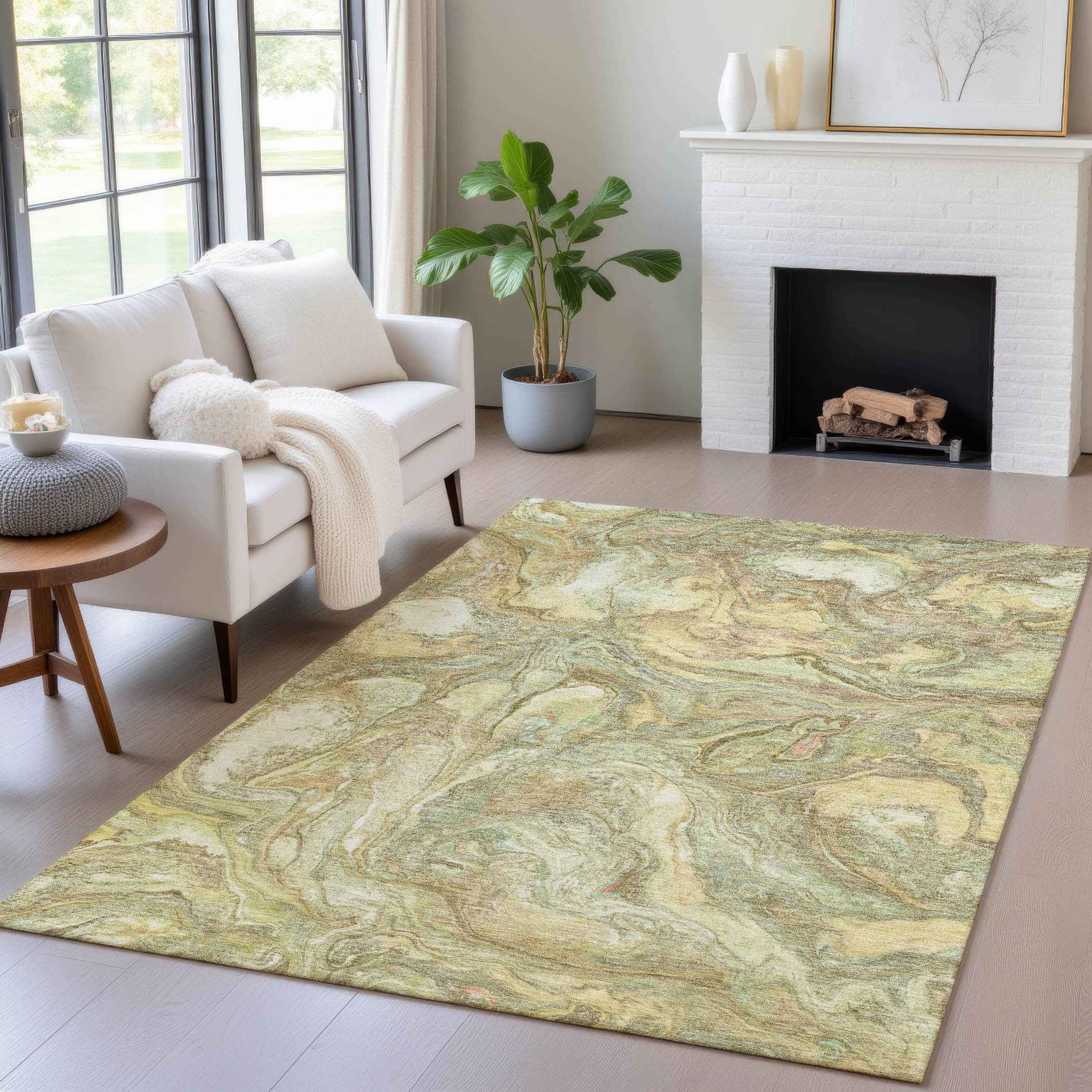 5' X 8' Gold And Taupe Abstract Washable Indoor Outdoor Area Rug