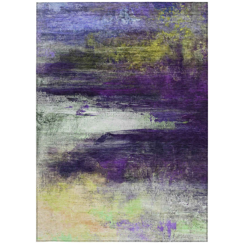 5' X 8' Purple Yellow And Ivory Abstract Washable Indoor Outdoor Area Rug