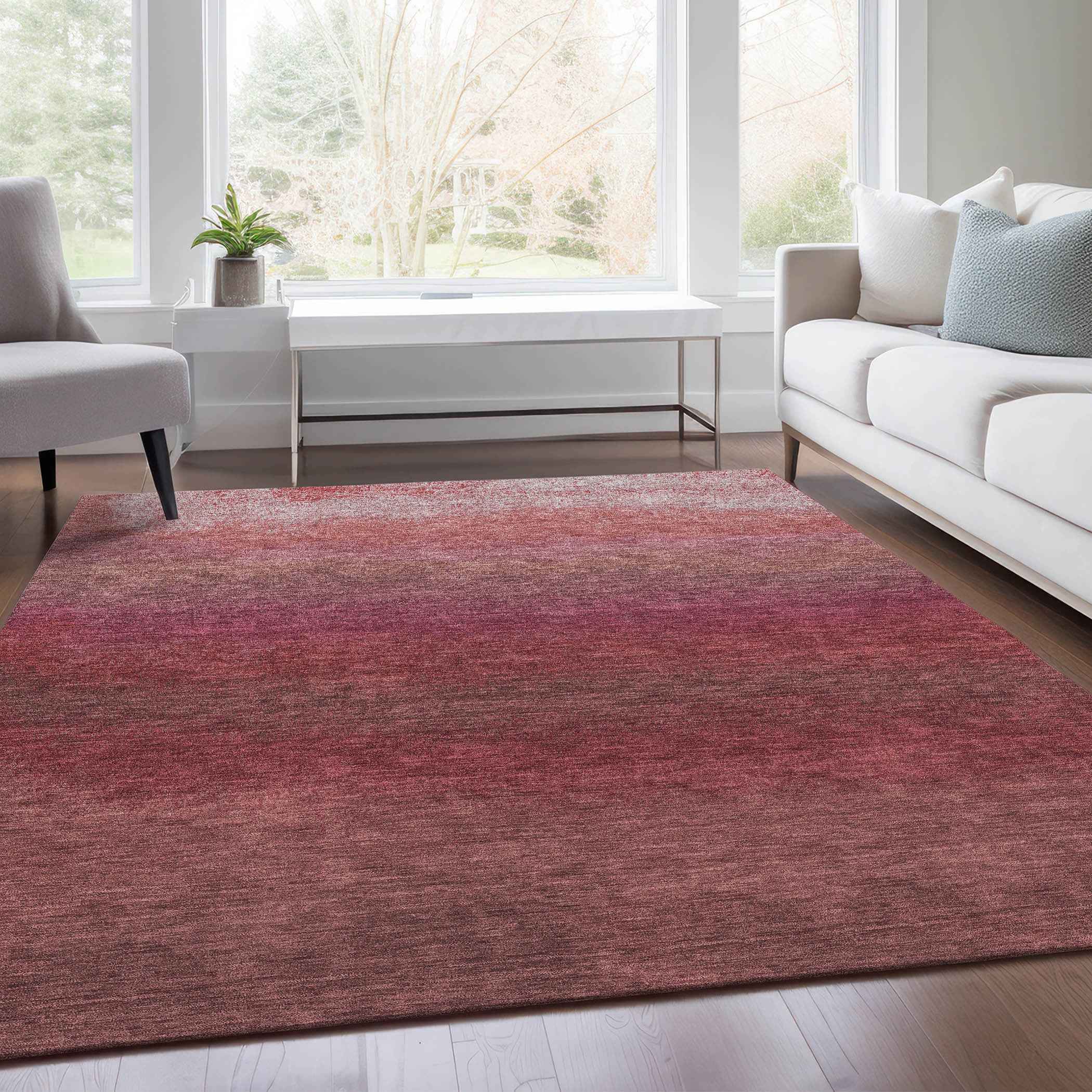 10' X 14' Red And Blush Ombre Washable Indoor Outdoor Area Rug