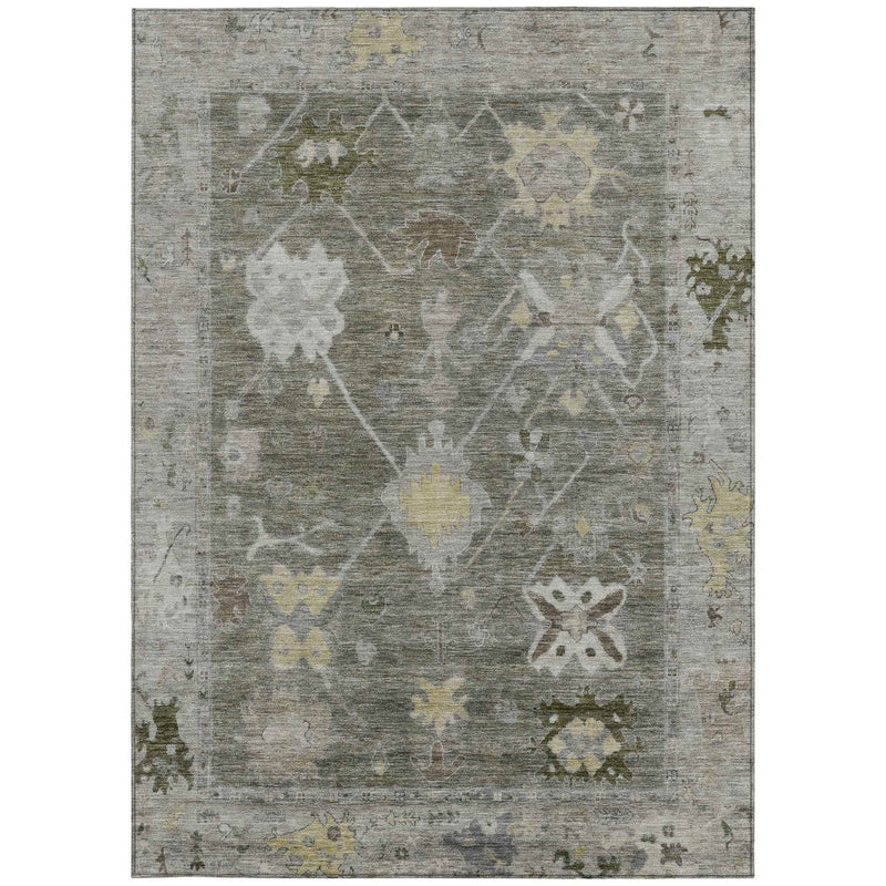 8' X 10' Pewter And Gold Tribal Washable Indoor Outdoor Area Rug