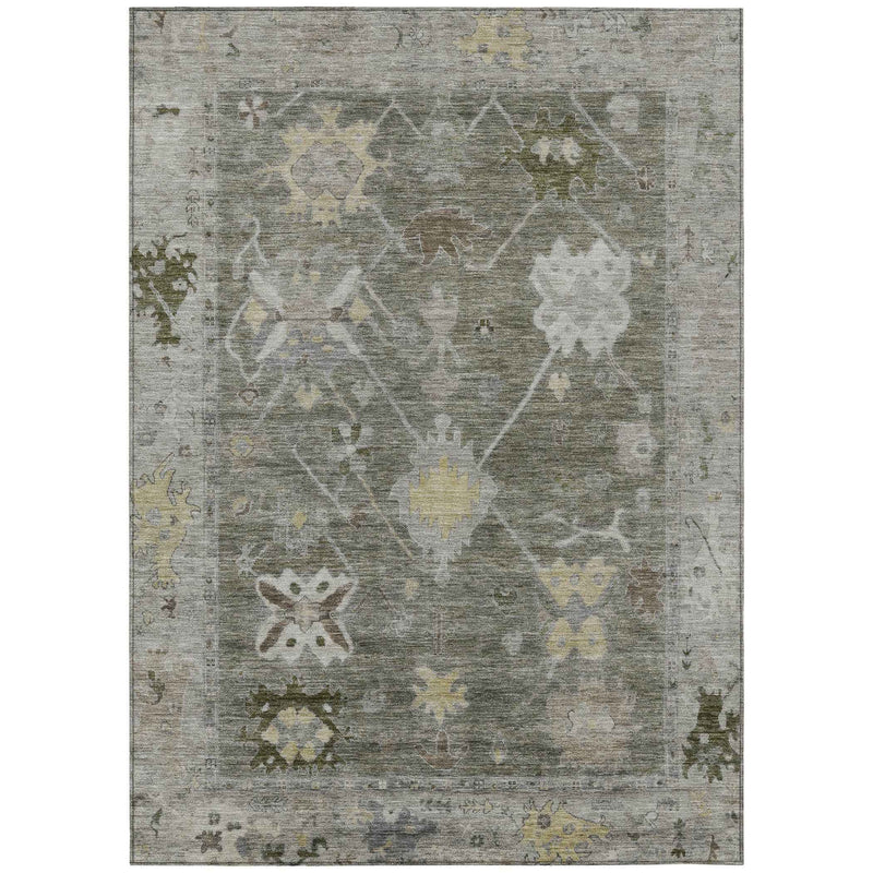 8' X 10' Pewter And Gold Tribal Washable Indoor Outdoor Area Rug
