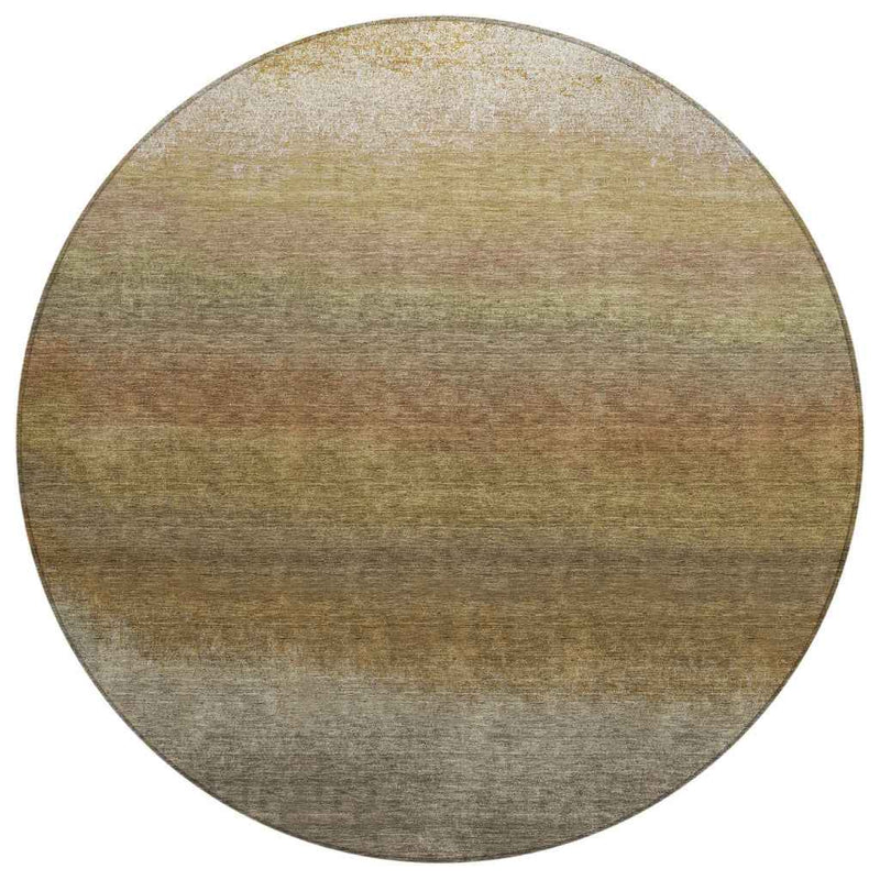 8' Taupe And Beige Round Ombre Washable Indoor Outdoor Area Rug
