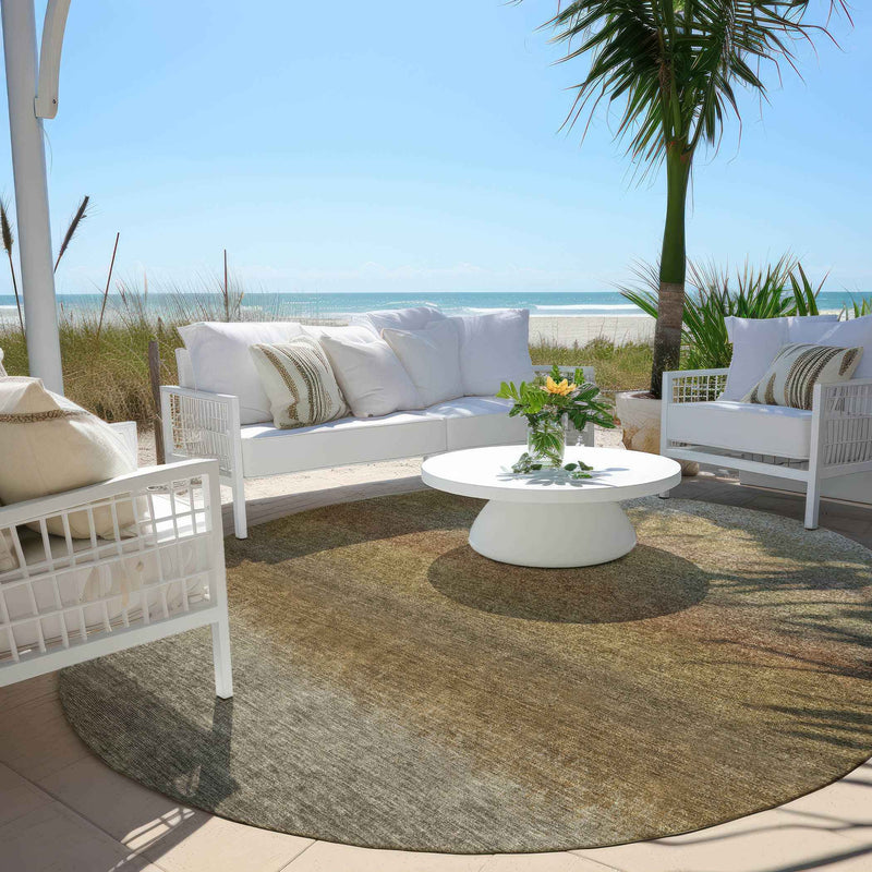 8' Taupe And Beige Round Ombre Washable Indoor Outdoor Area Rug
