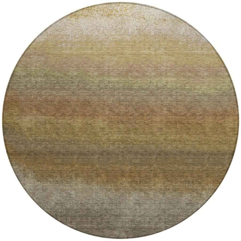 8' Taupe And Beige Round Ombre Washable Indoor Outdoor Area Rug
