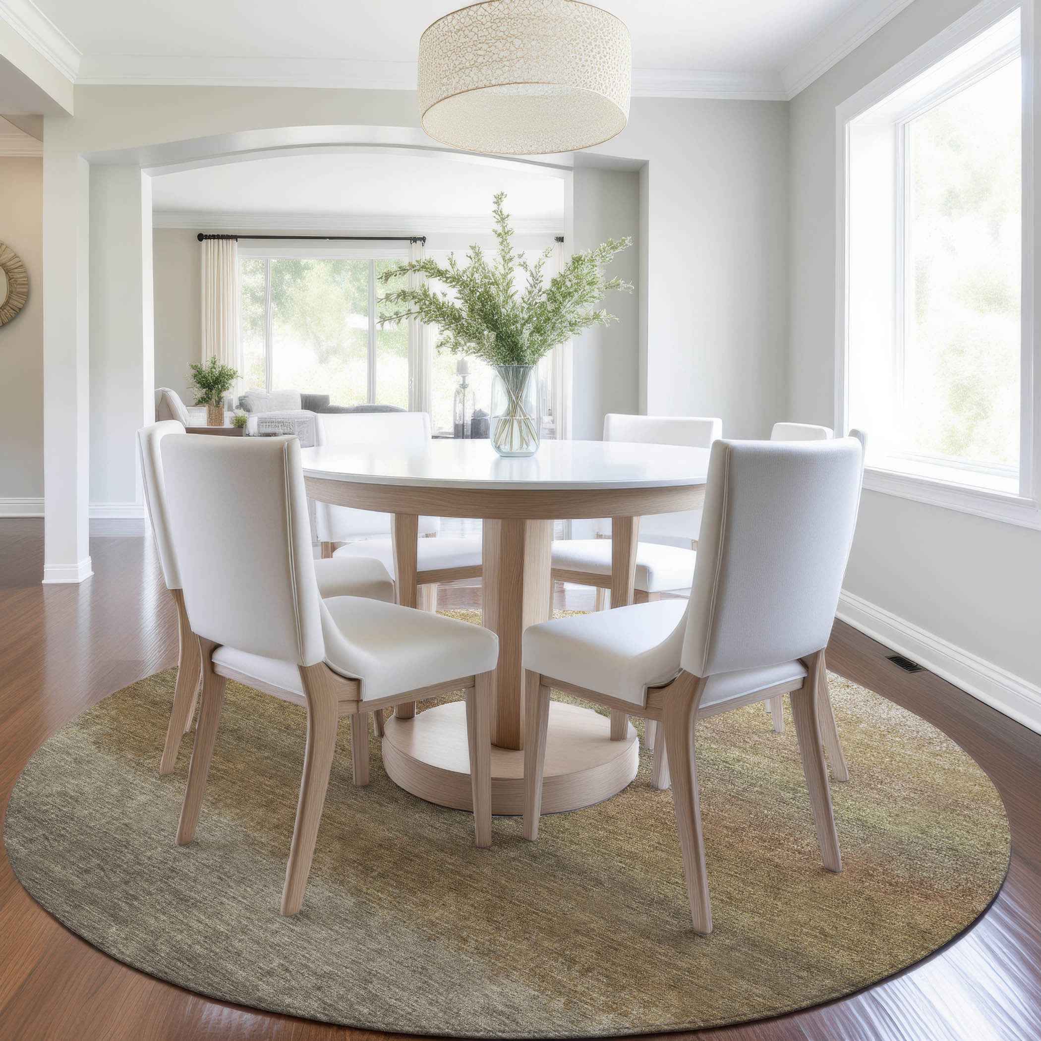 8' Taupe And Beige Round Ombre Washable Indoor Outdoor Area Rug