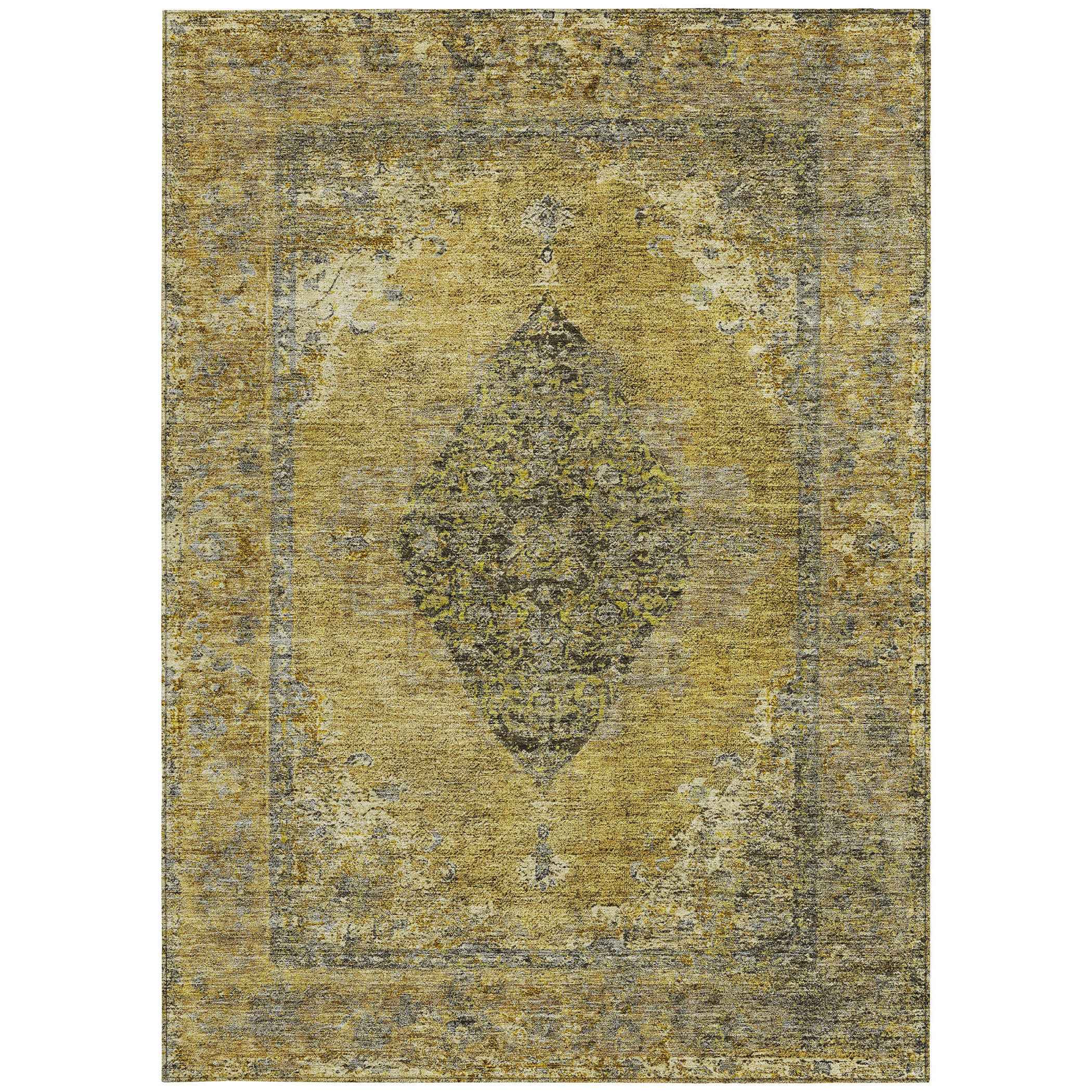 10' X 14' Wheat And Gray Medallion Washable Indoor Outdoor Area Rug