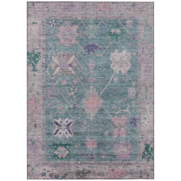 8' X 10' Green And Purple Tribal Washable Indoor Outdoor Area Rug