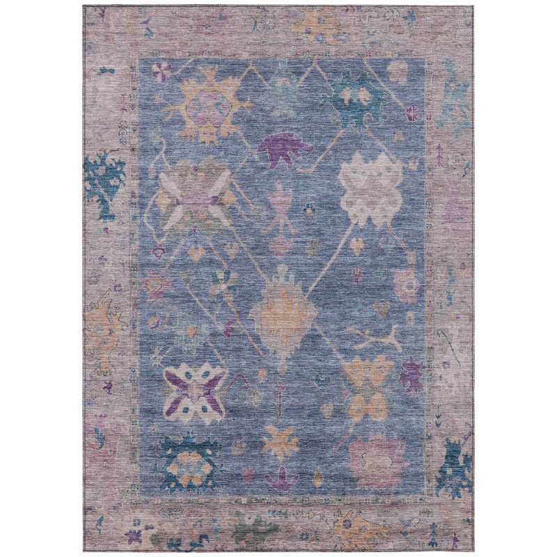 5' X 8' Blue And Purple Tribal Washable Indoor Outdoor Area Rug