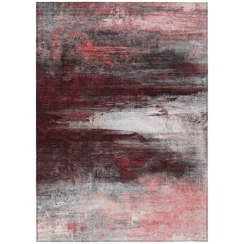 3' X 5' Merlot Charcoal And Ivory Abstract Washable Indoor Outdoor Area Rug