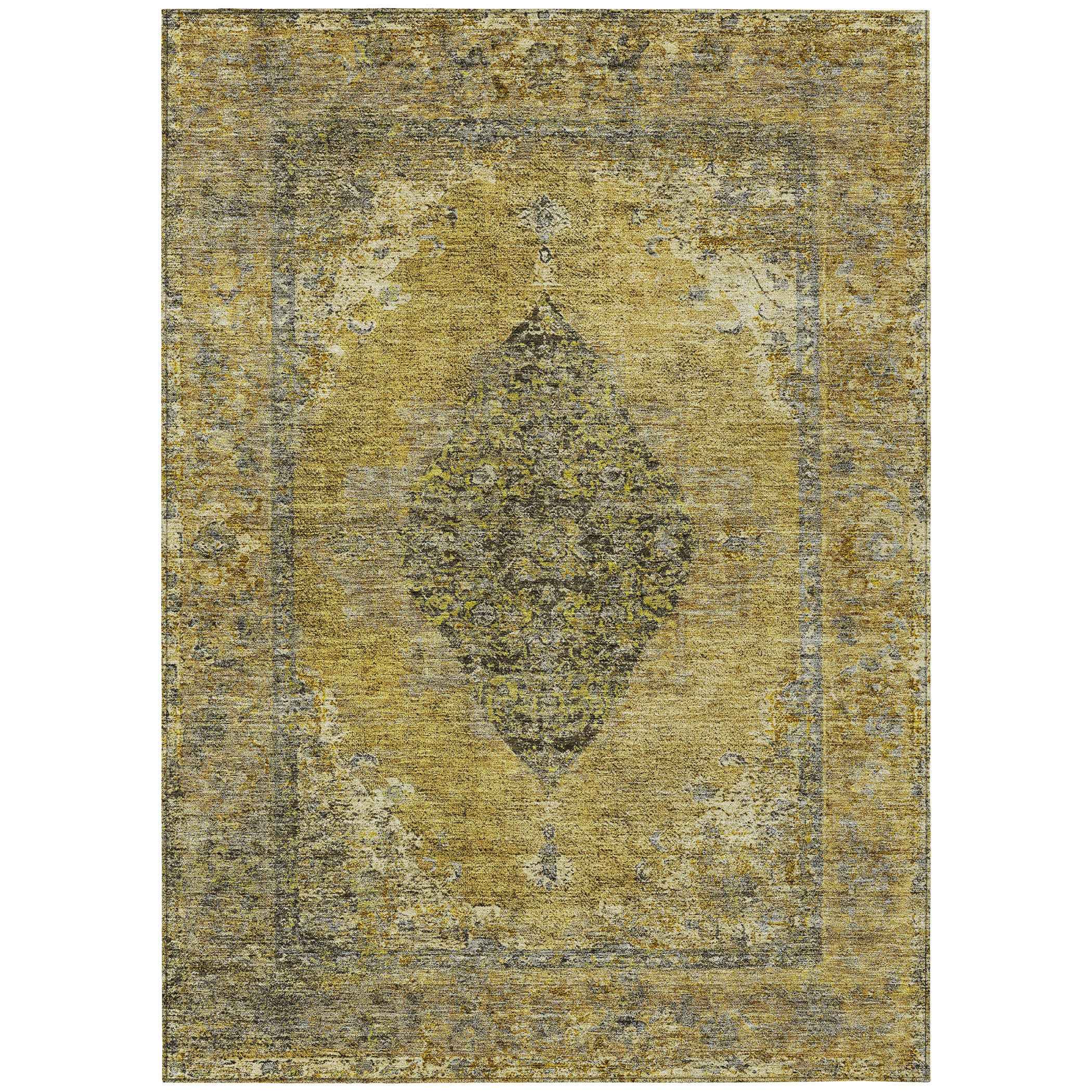 3' X 5' Wheat And Gray Medallion Washable Indoor Outdoor Area Rug