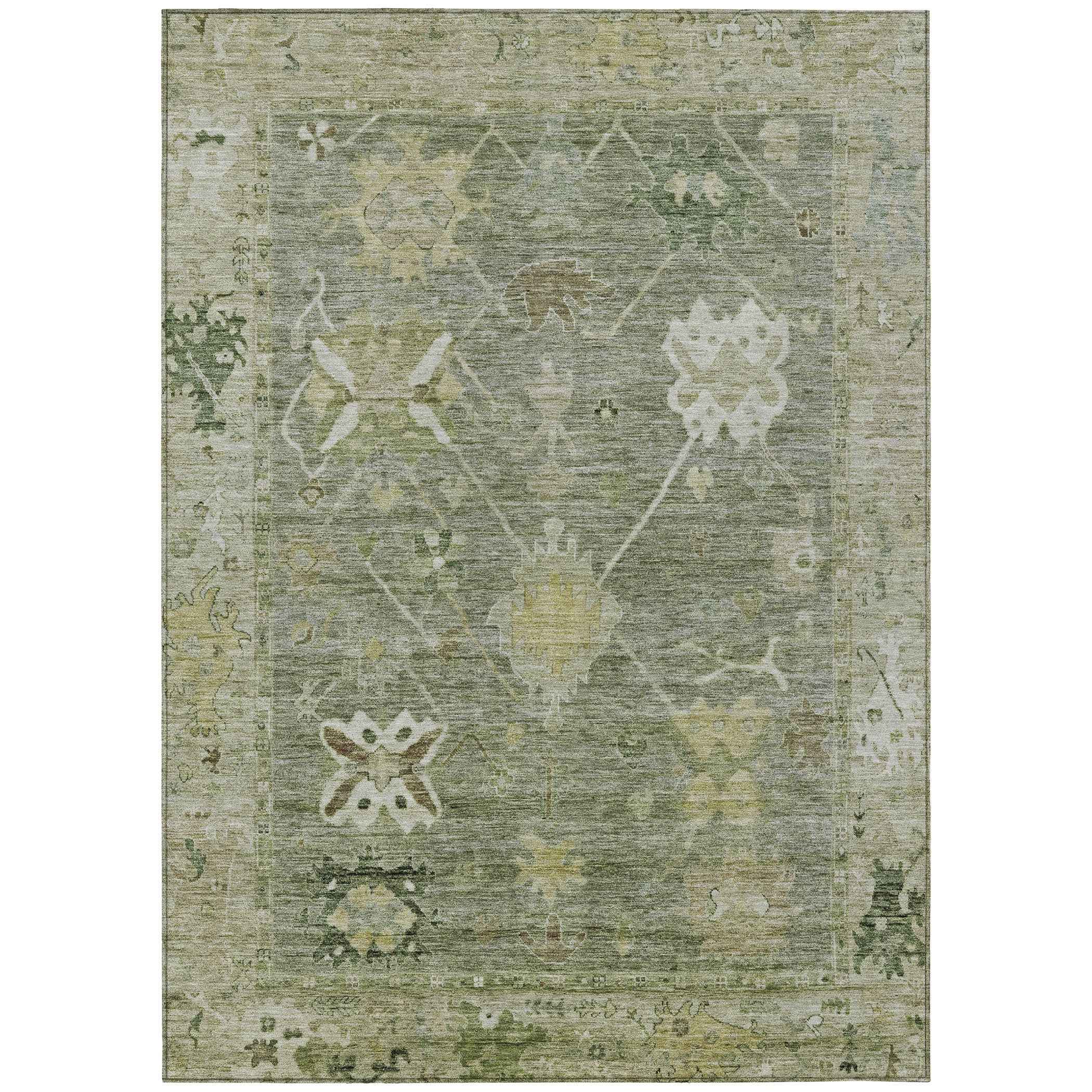 5' X 8' Sage And Beige Tribal Washable Indoor Outdoor Area Rug
