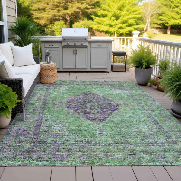 8' X 10' Lime Green And Purple Medallion Washable Indoor Outdoor Area Rug Default Title