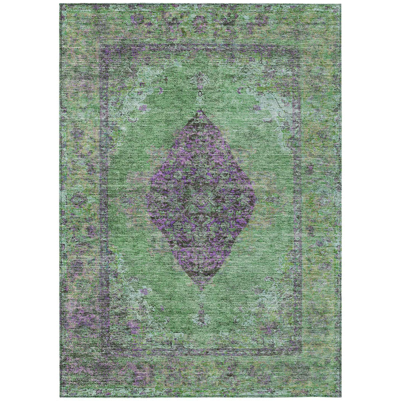 8' X 10' Lime Green And Purple Medallion Washable Indoor Outdoor Area Rug