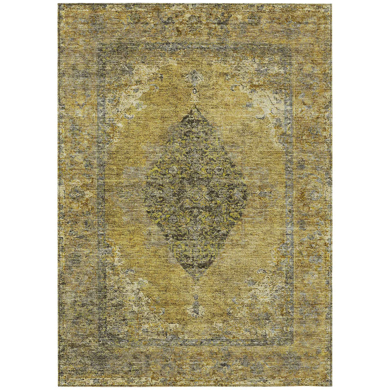8' X 10' Wheat And Gray Medallion Washable Indoor Outdoor Area Rug