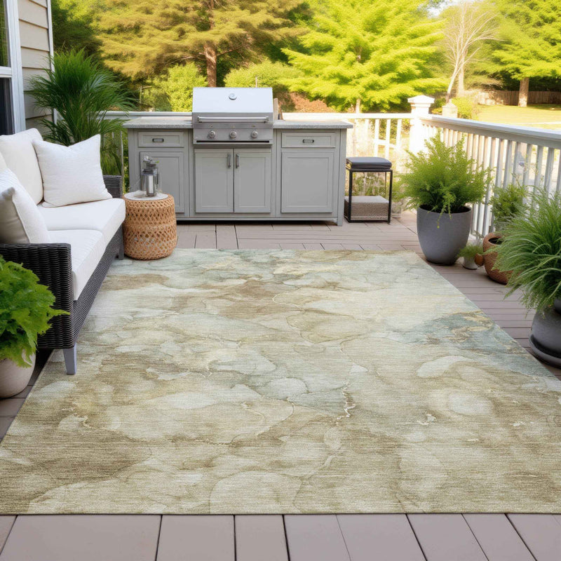 8' X 10' Beige And Ivory Abstract Washable Indoor Outdoor Area Rug