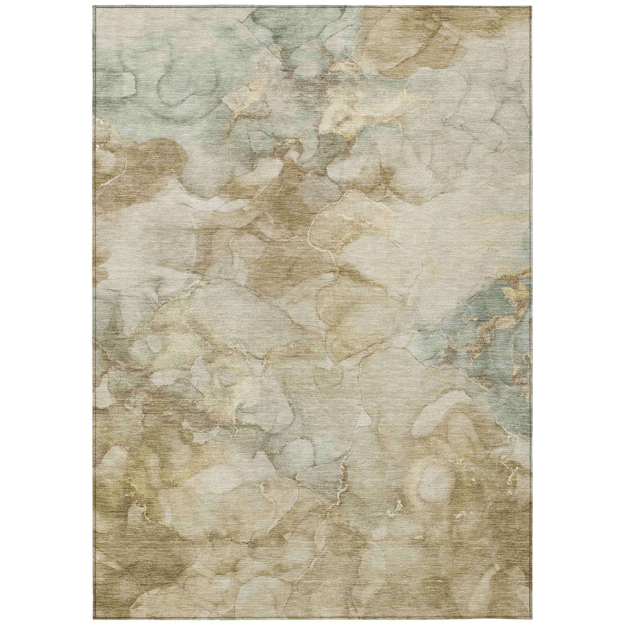 8' X 10' Beige And Ivory Abstract Washable Indoor Outdoor Area Rug
