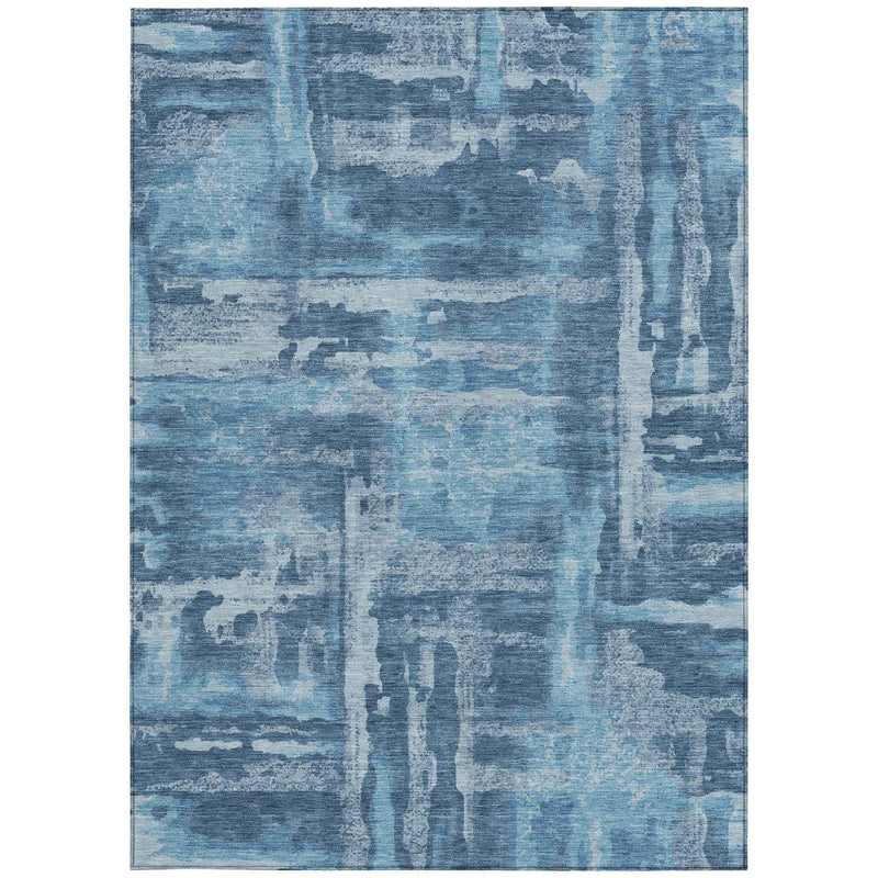 3' X 5' Denim Blue And Sky Blue Abstract Washable Indoor Outdoor Area Rug