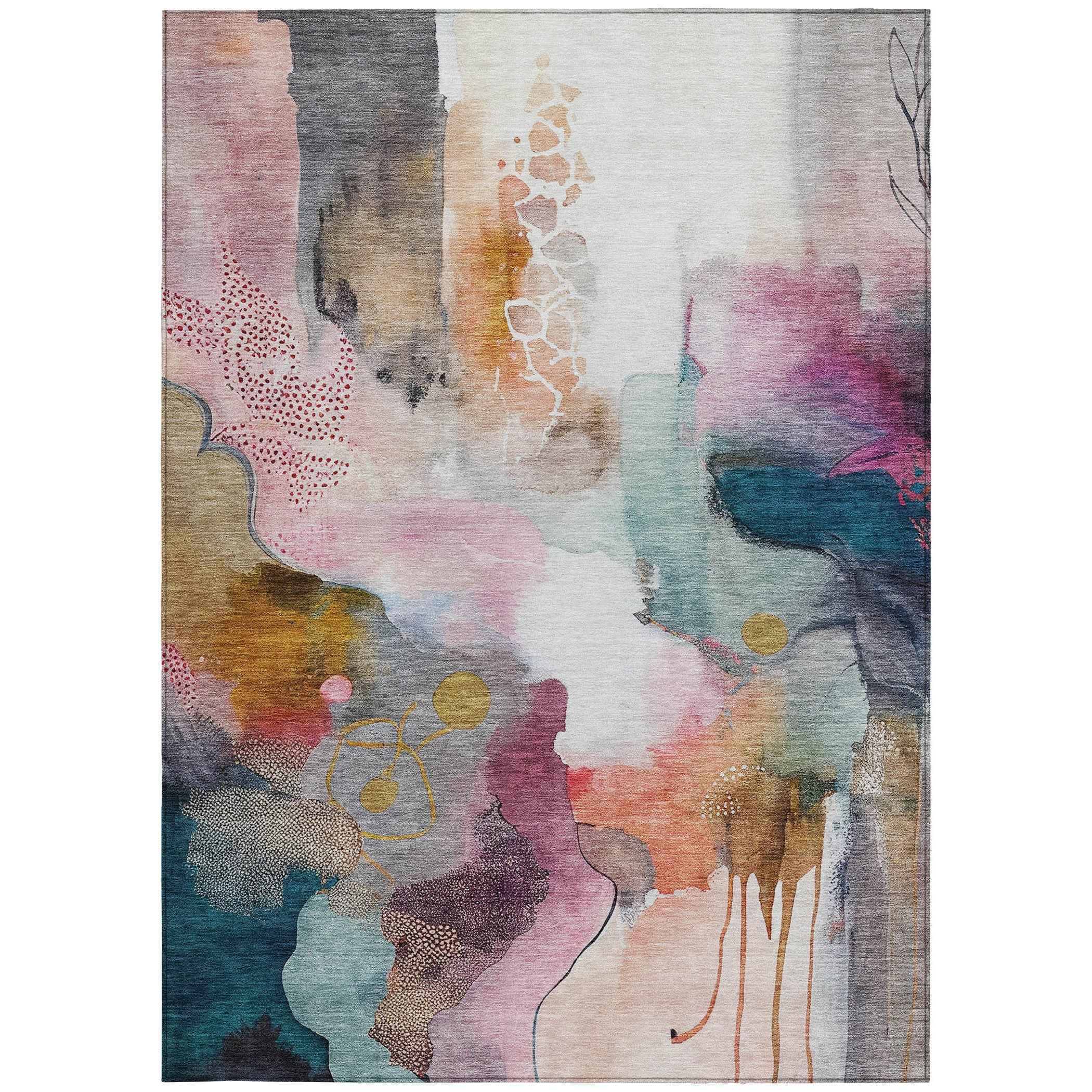 10' X 14' Blush Teal Blue And Ivory Abstract Washable Indoor Outdoor Area Rug