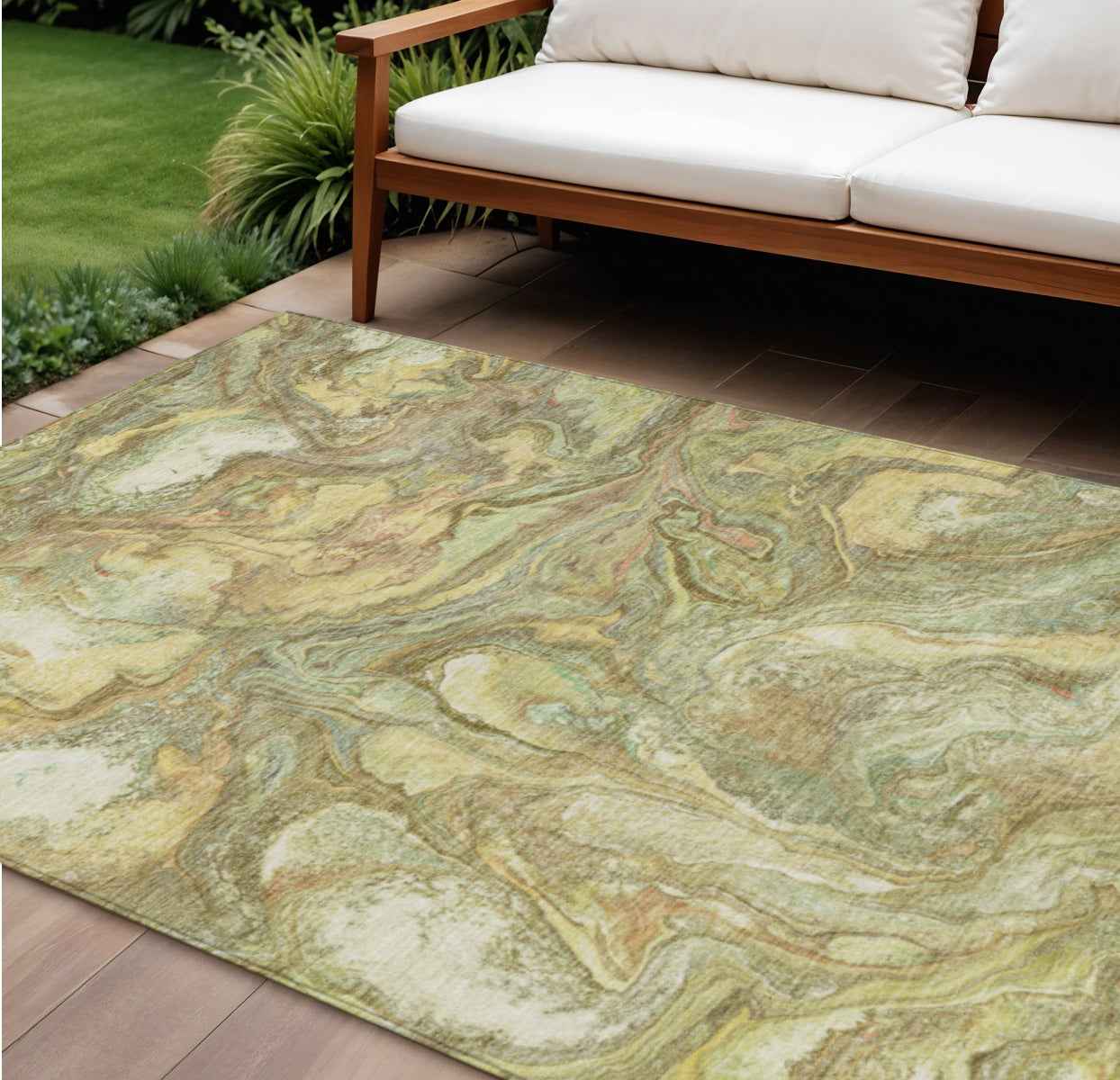 8' X 10' Gold And Taupe Abstract Washable Indoor Outdoor Area Rug