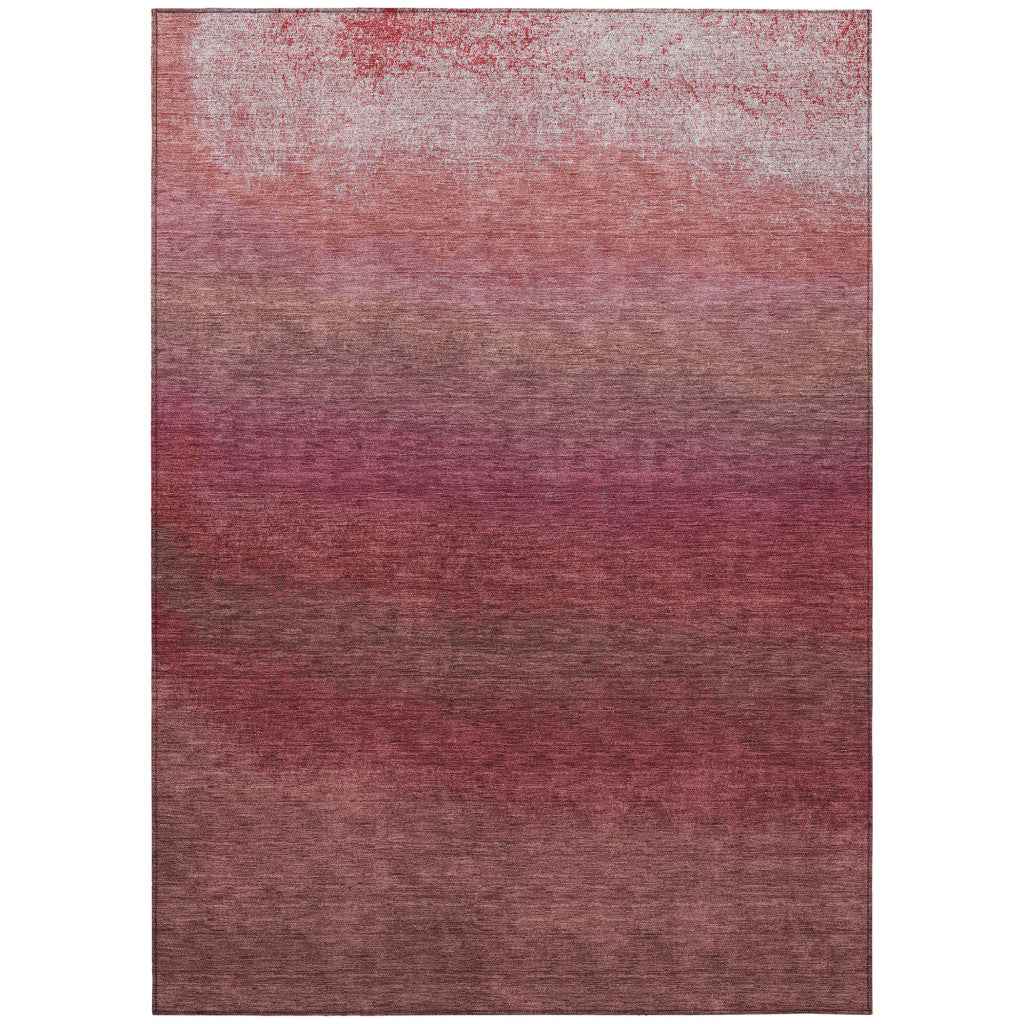9' X 12' Red And Blush Ombre Washable Indoor Outdoor Area Rug