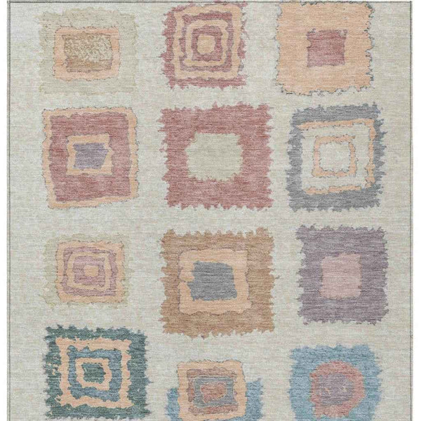 3' X 5' Peach Ivory And Beige Geometric Washable Indoor Outdoor Area Rug Default Title