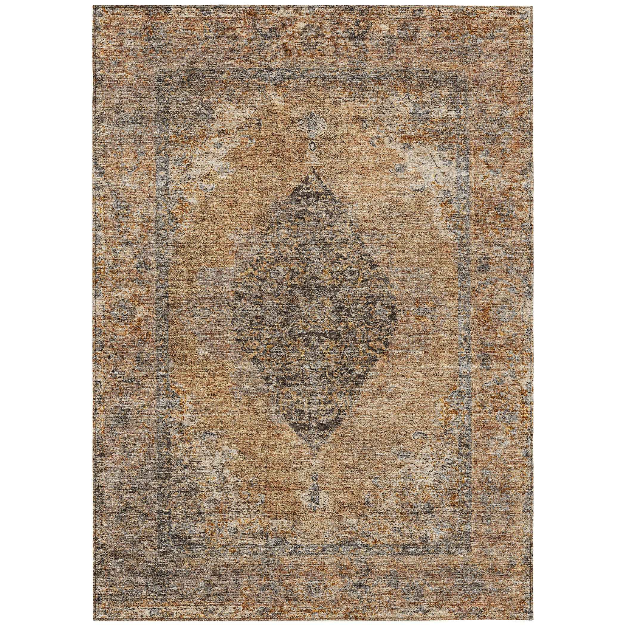 10' X 14' Copper And Taupe Medallion Washable Indoor Outdoor Area Rug