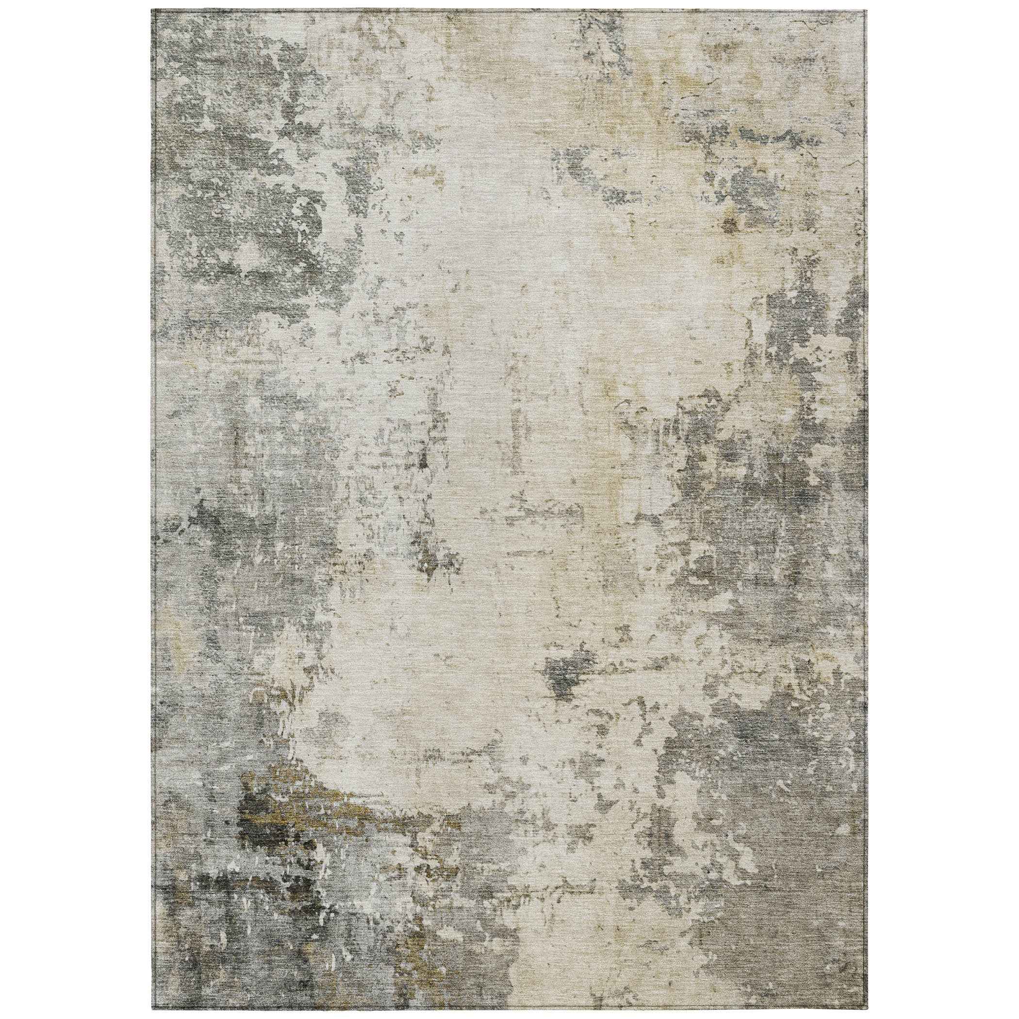 8' X 10' Pewter And Ivory Abstract Washable Indoor Outdoor Area Rug