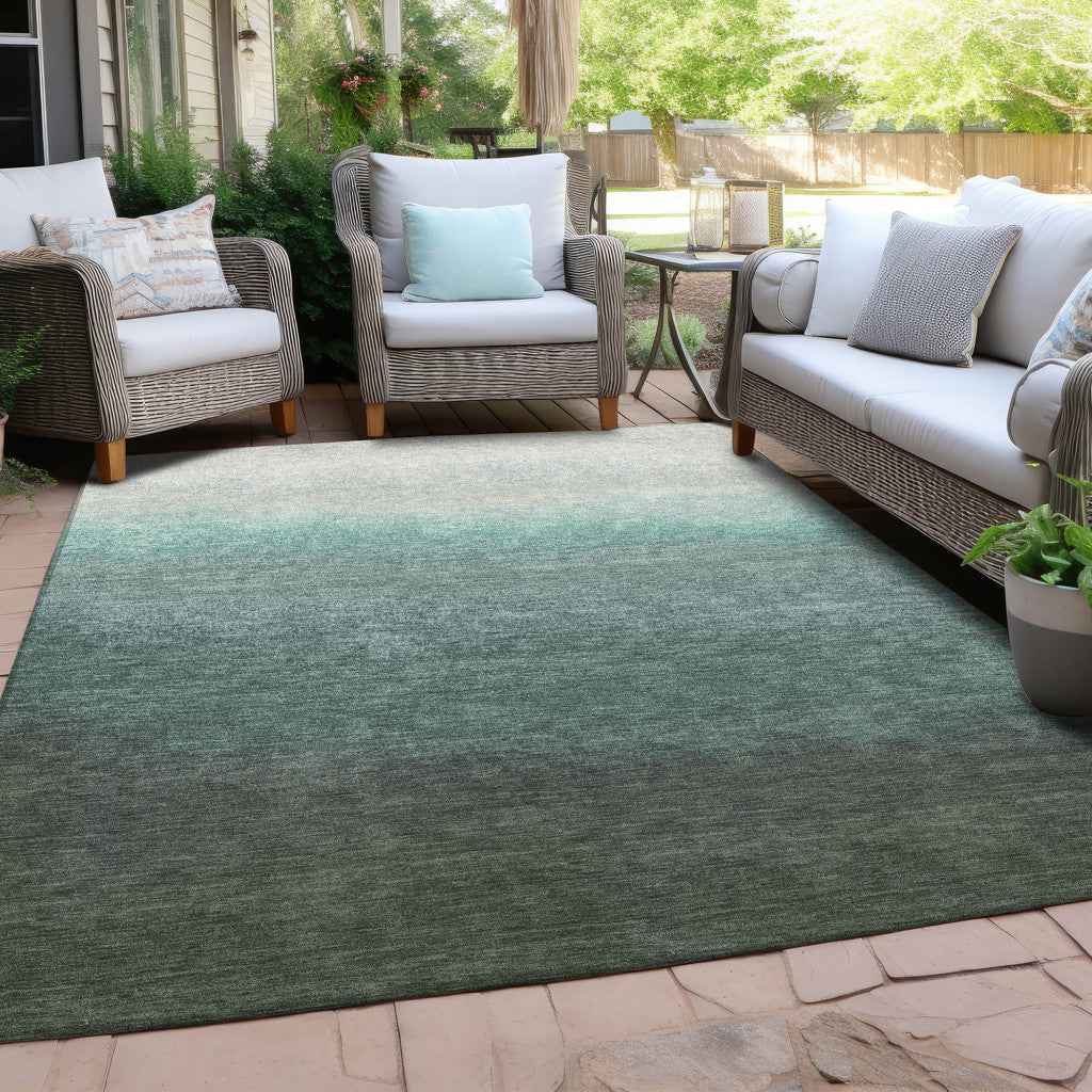 3' X 5' Pale Aqua And Gray Ombre Washable Indoor Outdoor Area Rug