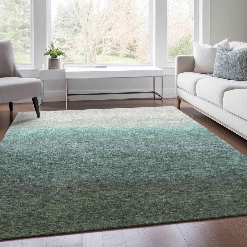 3' X 5' Pale Aqua And Gray Ombre Washable Indoor Outdoor Area Rug