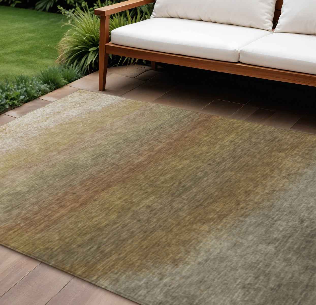 8' X 10' Taupe And Beige Ombre Washable Indoor Outdoor Area Rug
