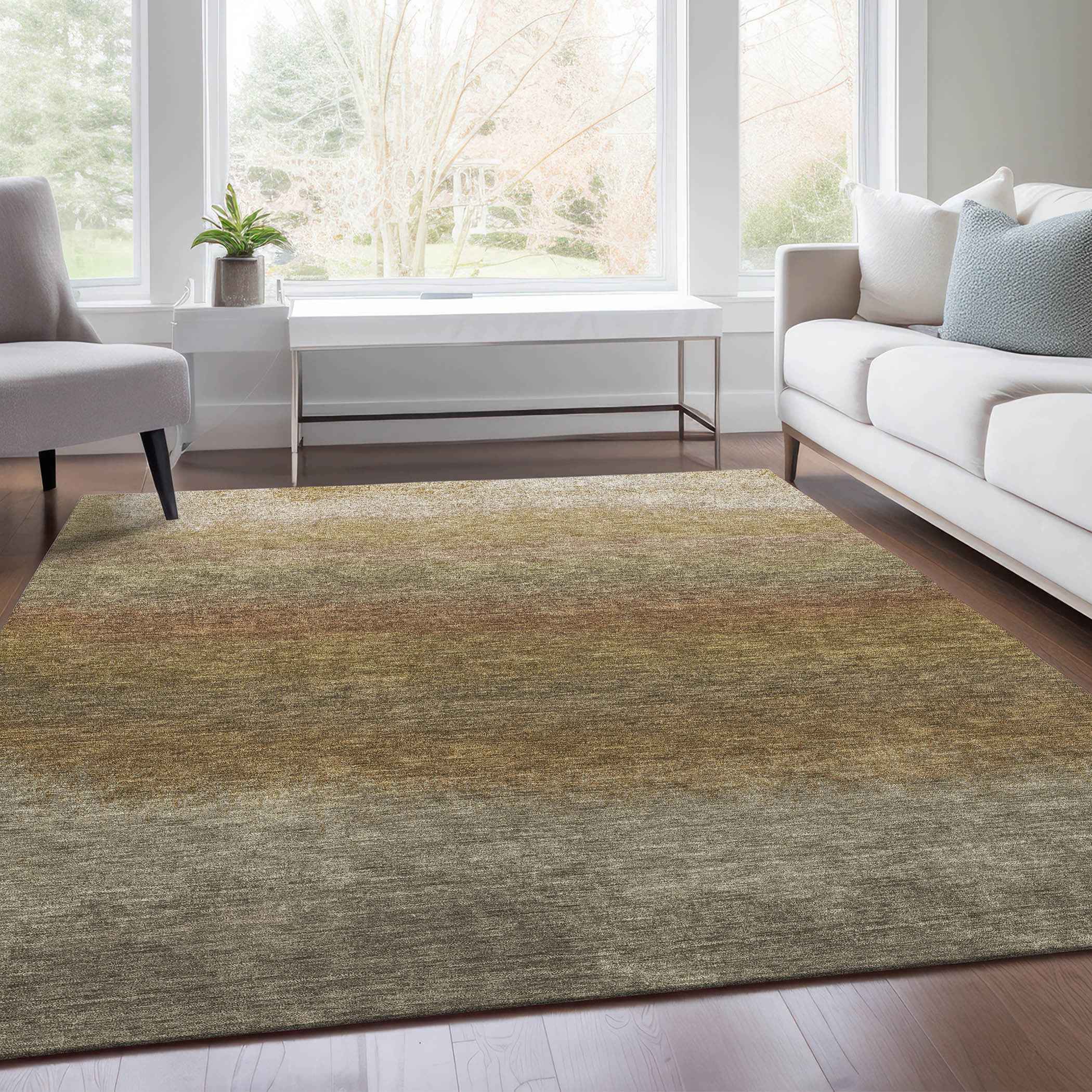 8' X 10' Taupe And Beige Ombre Washable Indoor Outdoor Area Rug