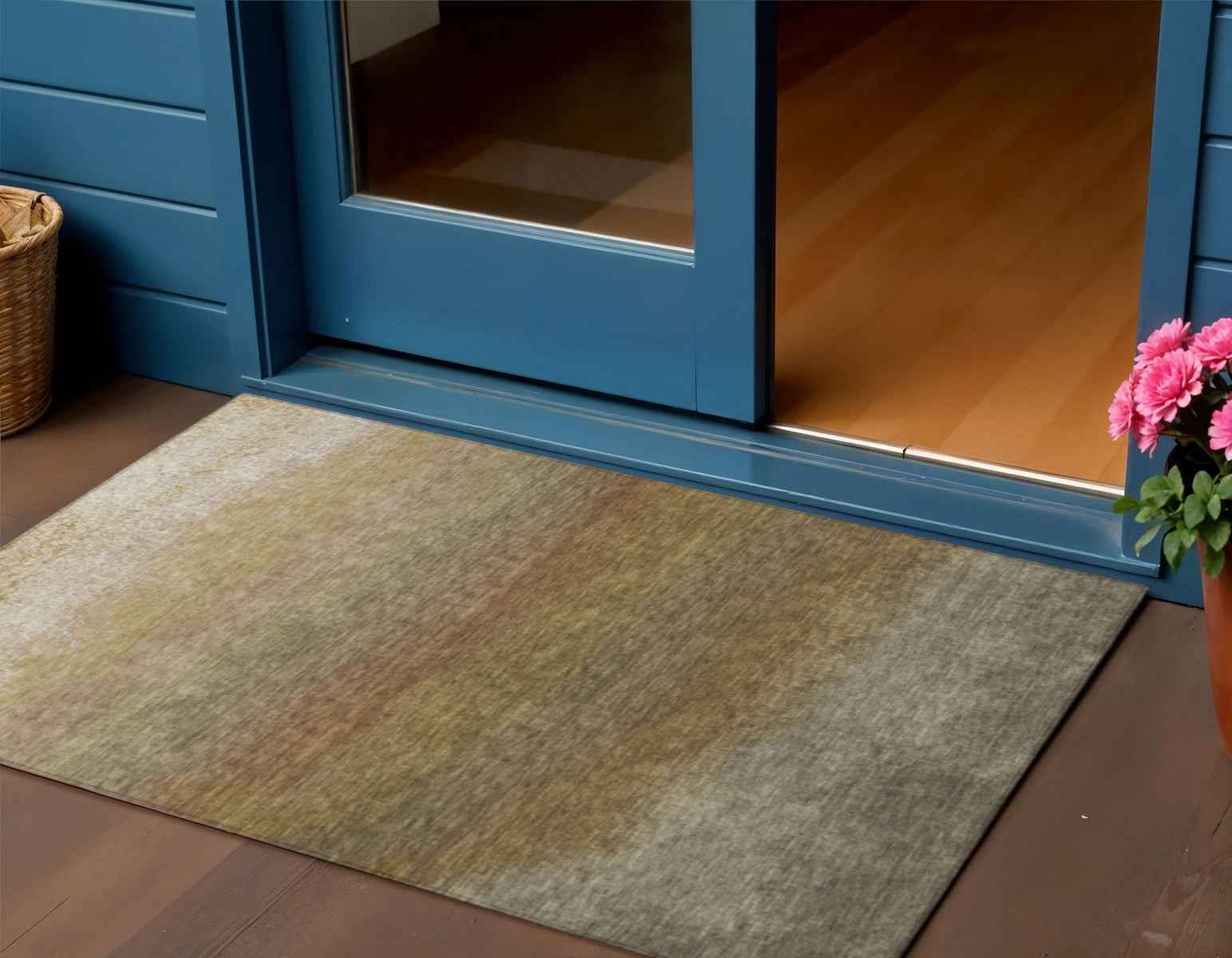 3' X 5' Taupe And Beige Ombre Washable Indoor Outdoor Area Rug