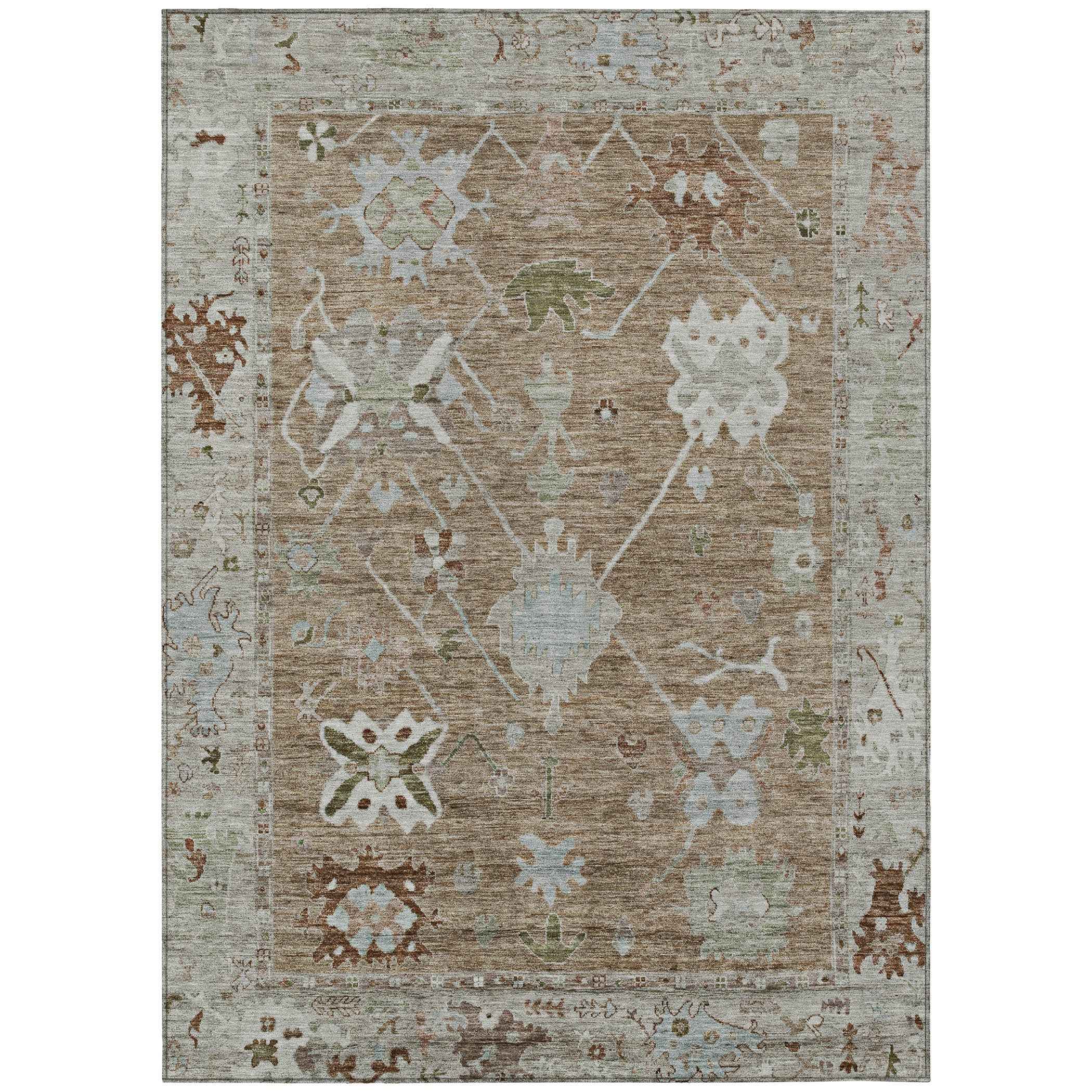 10' X 14' Brown And Gray Tribal Washable Indoor Outdoor Area Rug