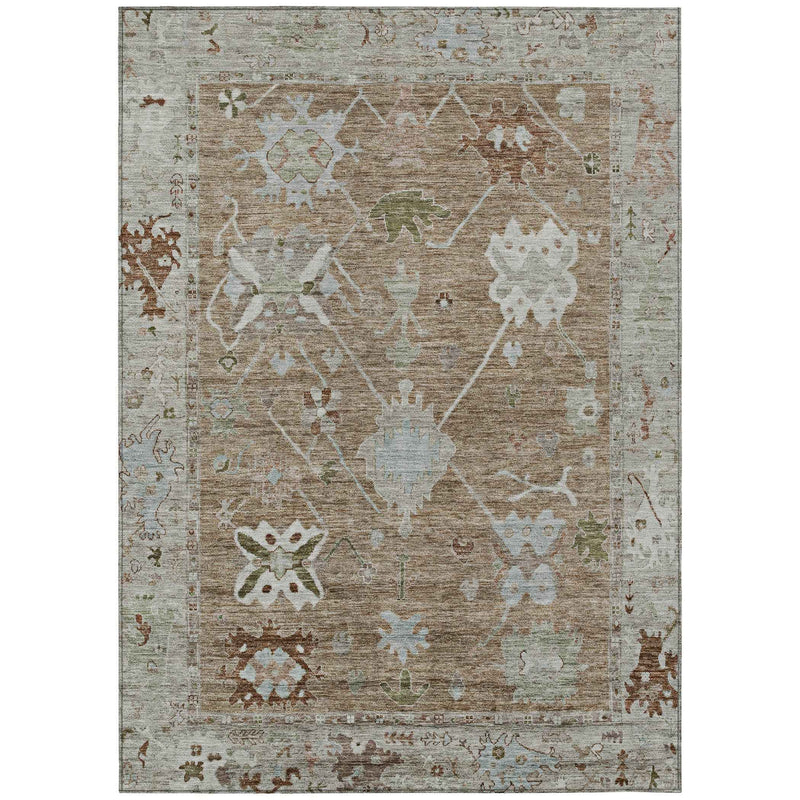 10' X 14' Brown And Gray Tribal Washable Indoor Outdoor Area Rug